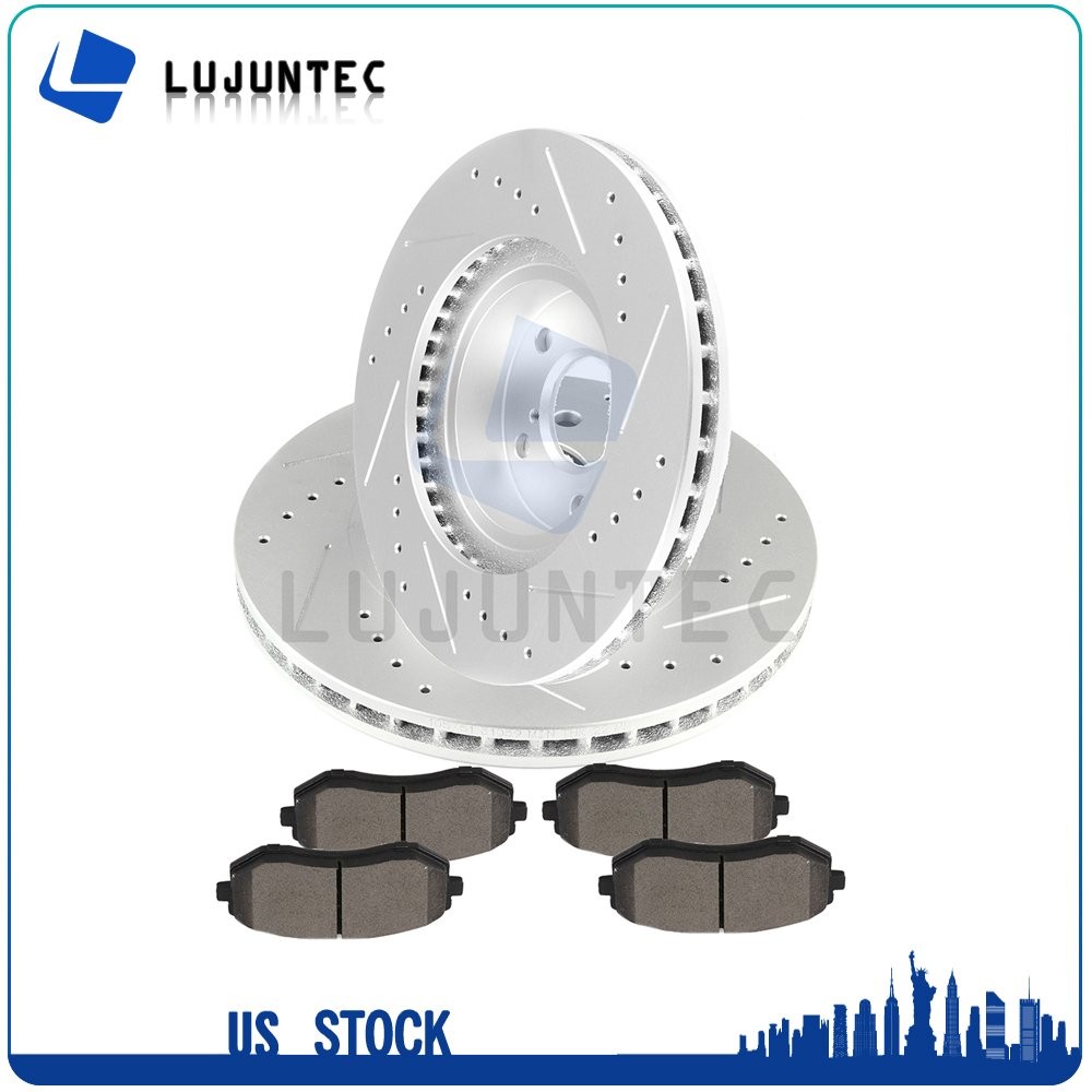 Front Disc Brake Rotor and Ceramic Pads For Subaru Impreza 2002-2010 Drill G3000