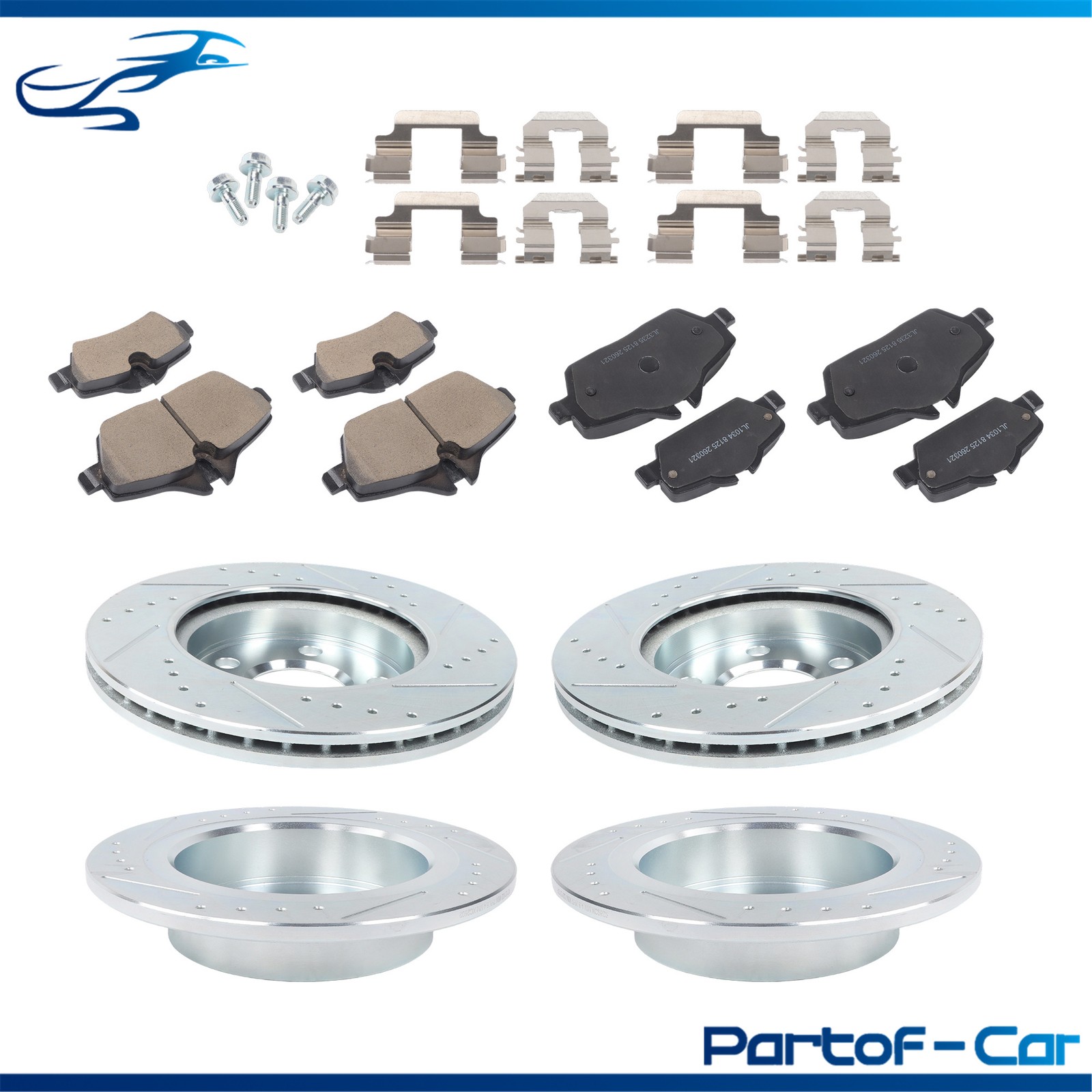 Front & Rear Drilled Brake Rotor & Brake Pads For Mini Cooper F56/F57 2015-16