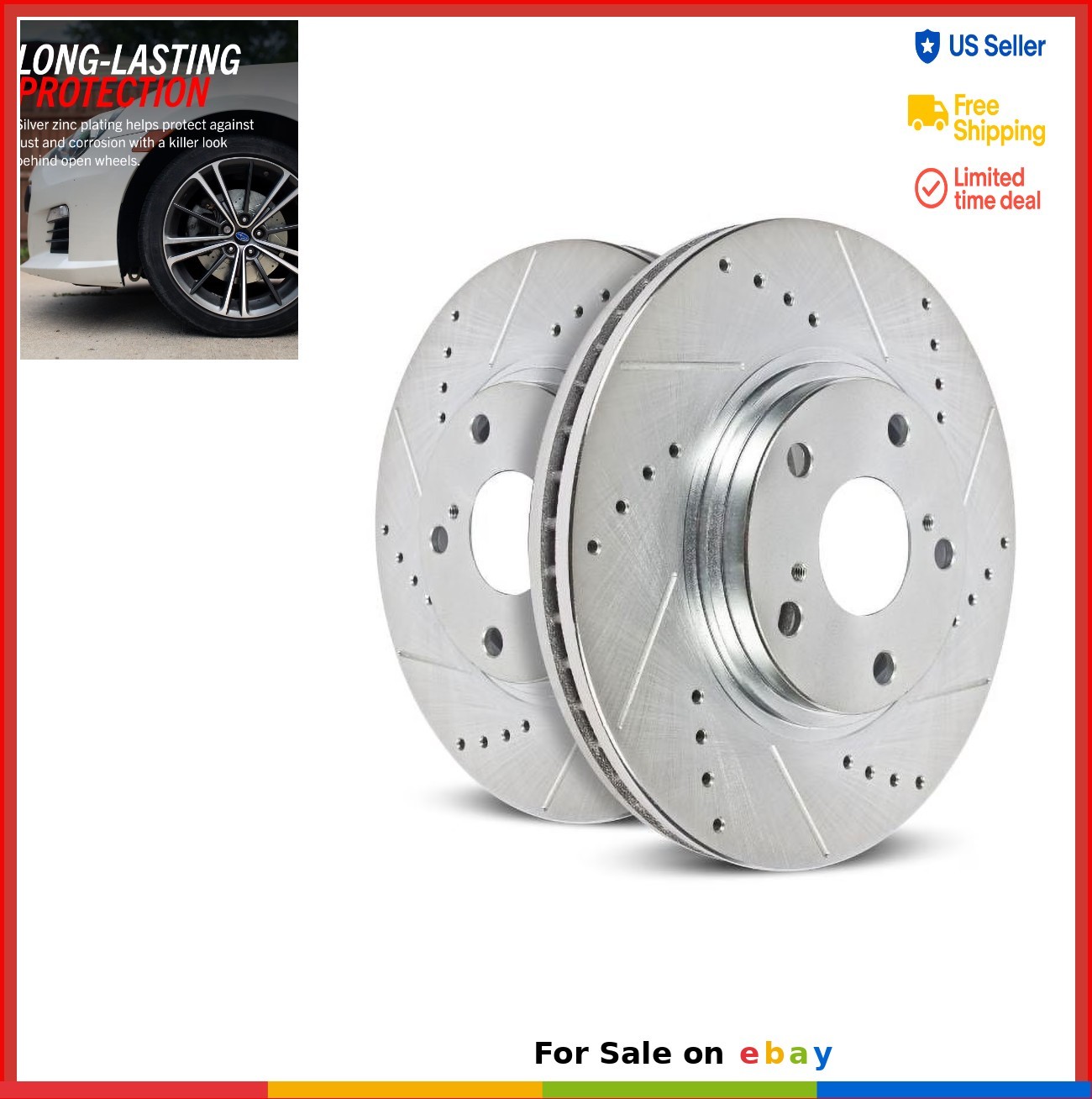 Rear Brake Rotors Drilled and Slotted Pair Zinc Plated Direct Fit Replacement