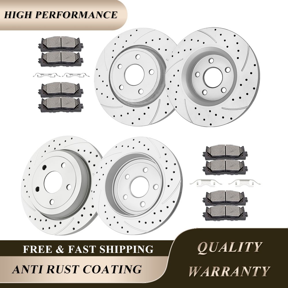 Front Rear Drilled Rotors Discs Brake Pads Fit for Grand Cherokee Dodge Durango