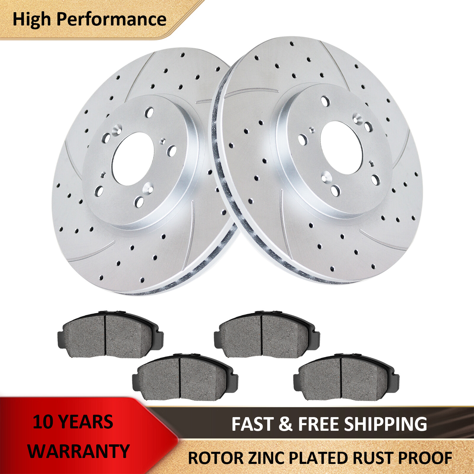 Front Drilled Brake Rotors and Ceramic Pads for Honda Accord Civic Element CR-V