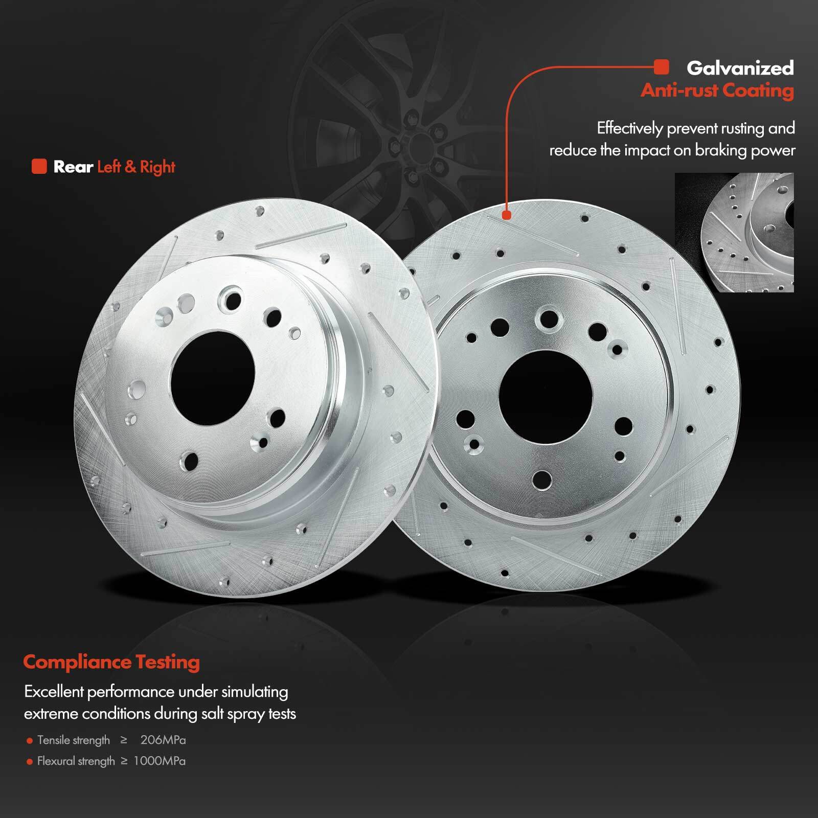 Rear Drilled Rotor & Ceramic Brake Pads + Wheel Hub for Honda Element 2003-2011