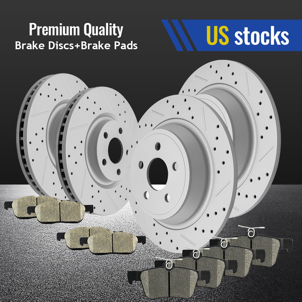 Front Rear Drilled Disc Rotors Ceramic Brake Pads for 2015 2016 – 2020 Ford Edge