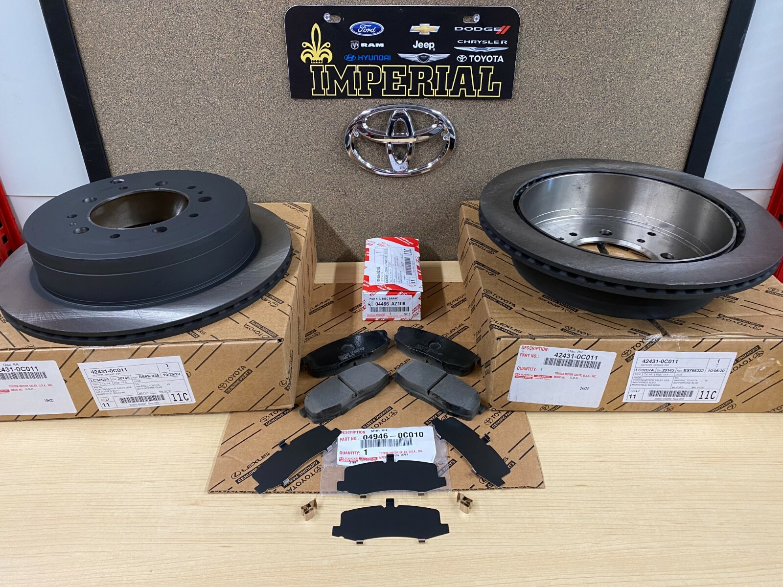2007-2021 TOYOTA TUNDRA GENUINE OEM REAR BRAKE ROTORS TCMC PADS AND OEM SHIMS