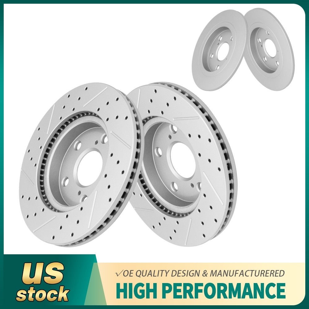 4PCS Front & Rear Drilled Slotted Disc Brake Rotors For 2008 -2014 2015 Scion Xb