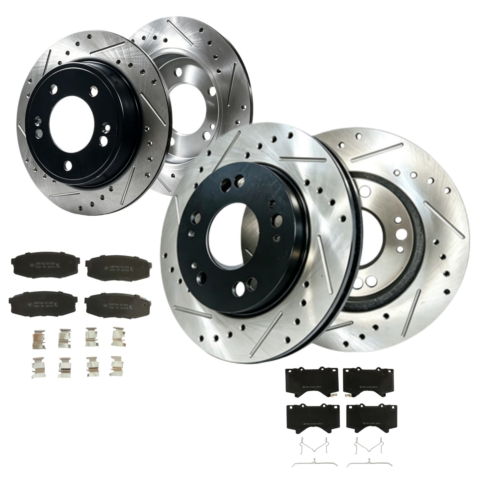 Front and Rear Drilled Disc Rotors Pads for Toyota Land Cruiser 2016 2017 2018
