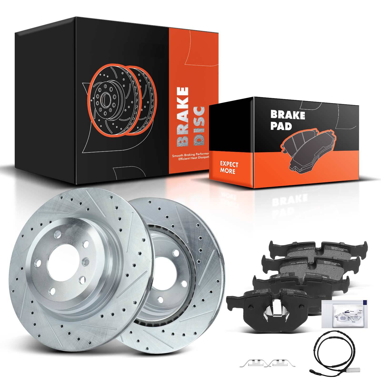 Rear Drilled Rotors & Brake Pad for BMW E90 E92 330i 330xi 335i 335is X1 L6 3.0L