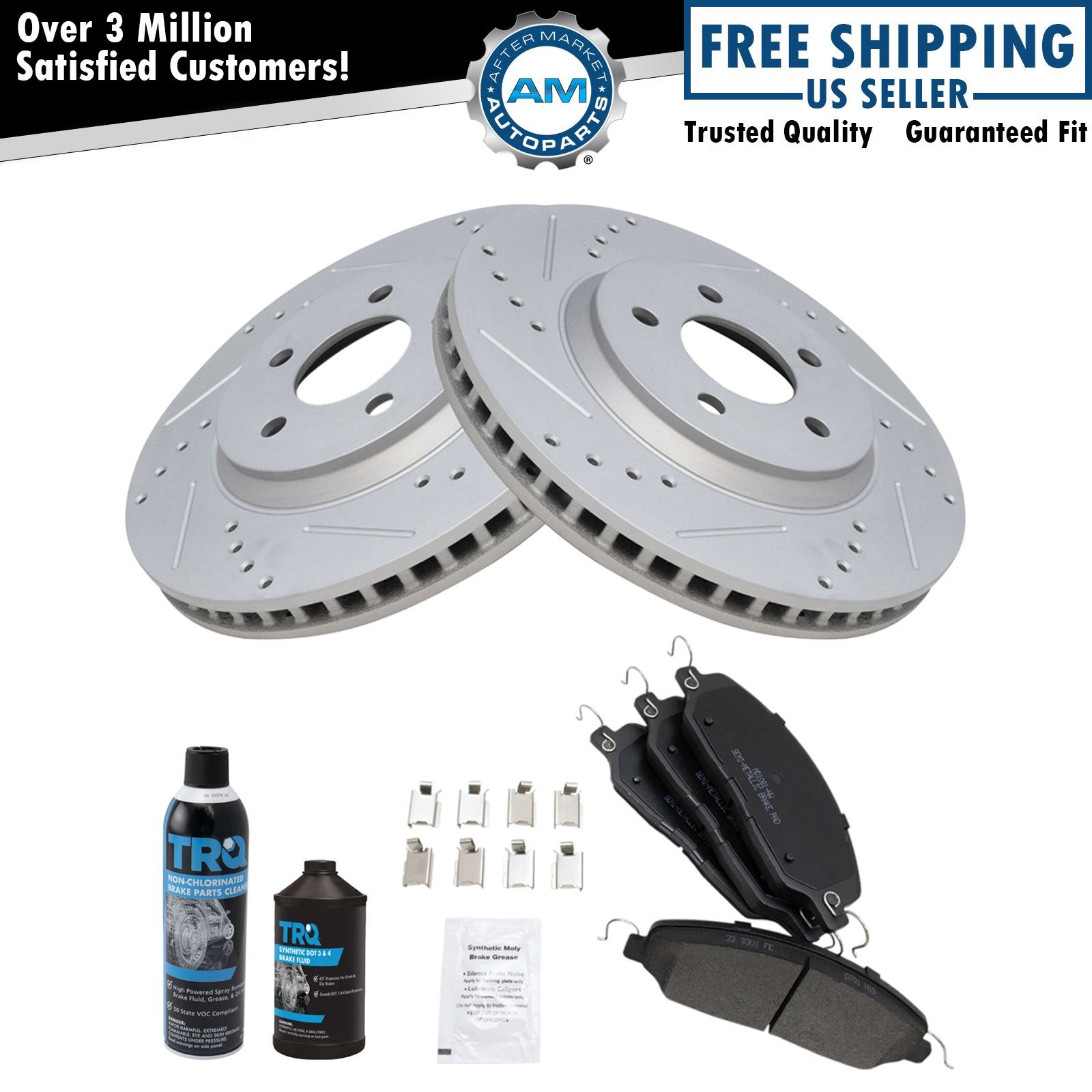 Front Metallic Brake Pad & Performance Coated Rotor Kit w/Chemicals