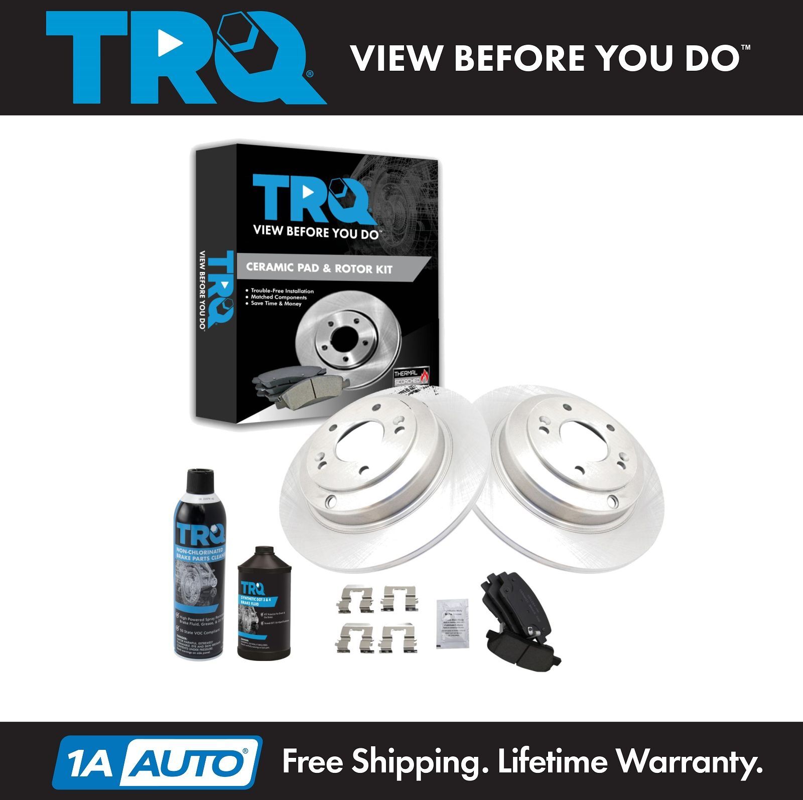 TRQ Brake Pads & Rotors Cleaner & Fluid Kit Fits 2010-2014 Hyundai Genesis Coupe