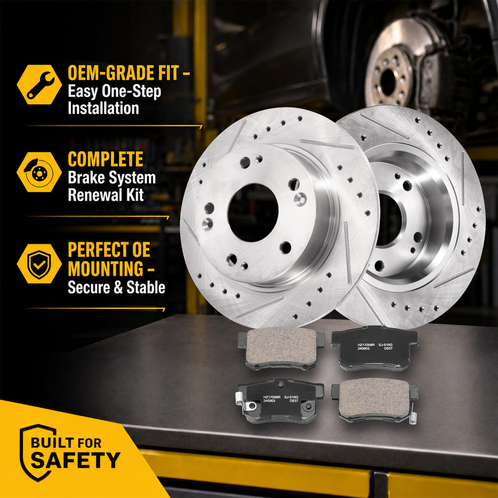 Front Rear Drilled Rotors Brakes Pads for Dodge Ram 1500 Aspen Durango