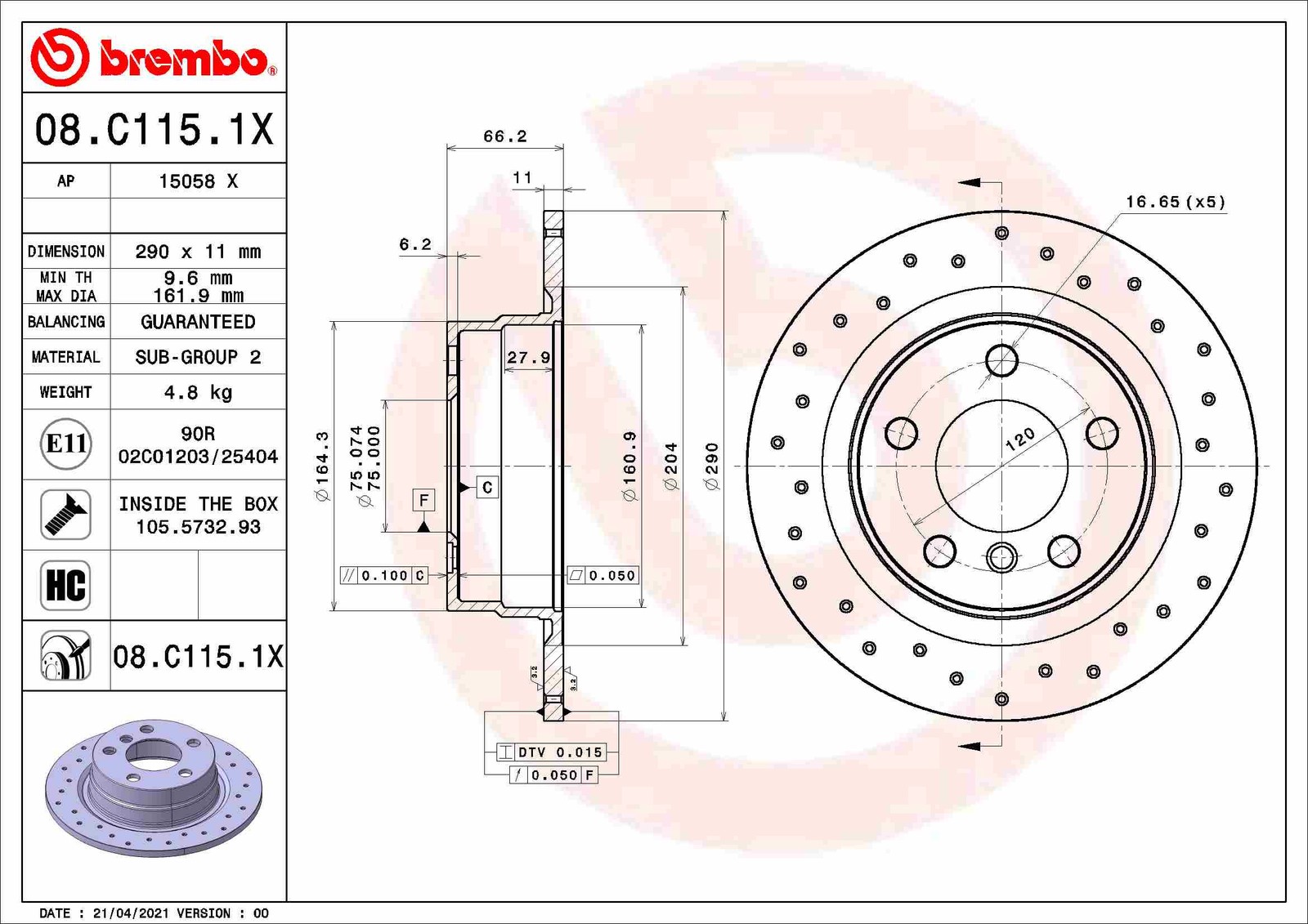 Brembo 08.C115.1X Brake Disc for BMW