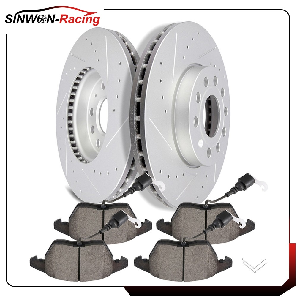 Front Brake Discs Rotor Drill & Slot Ceramic Pads For Volkswagen Jetta 2005-2017