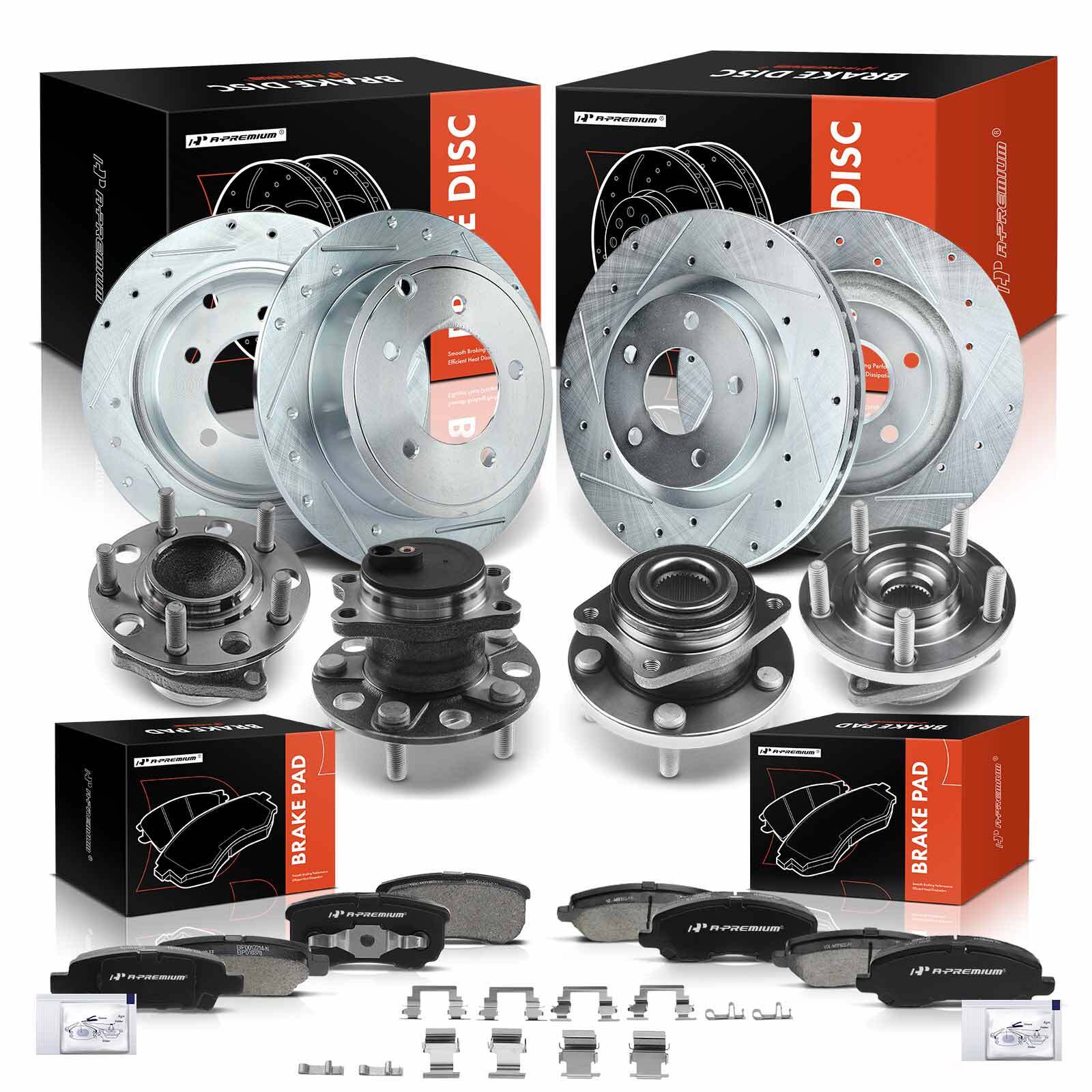 A-Premium Front & Rear Drilled Brake Rotor & Pads +Hub Bearing for Chrysler 200