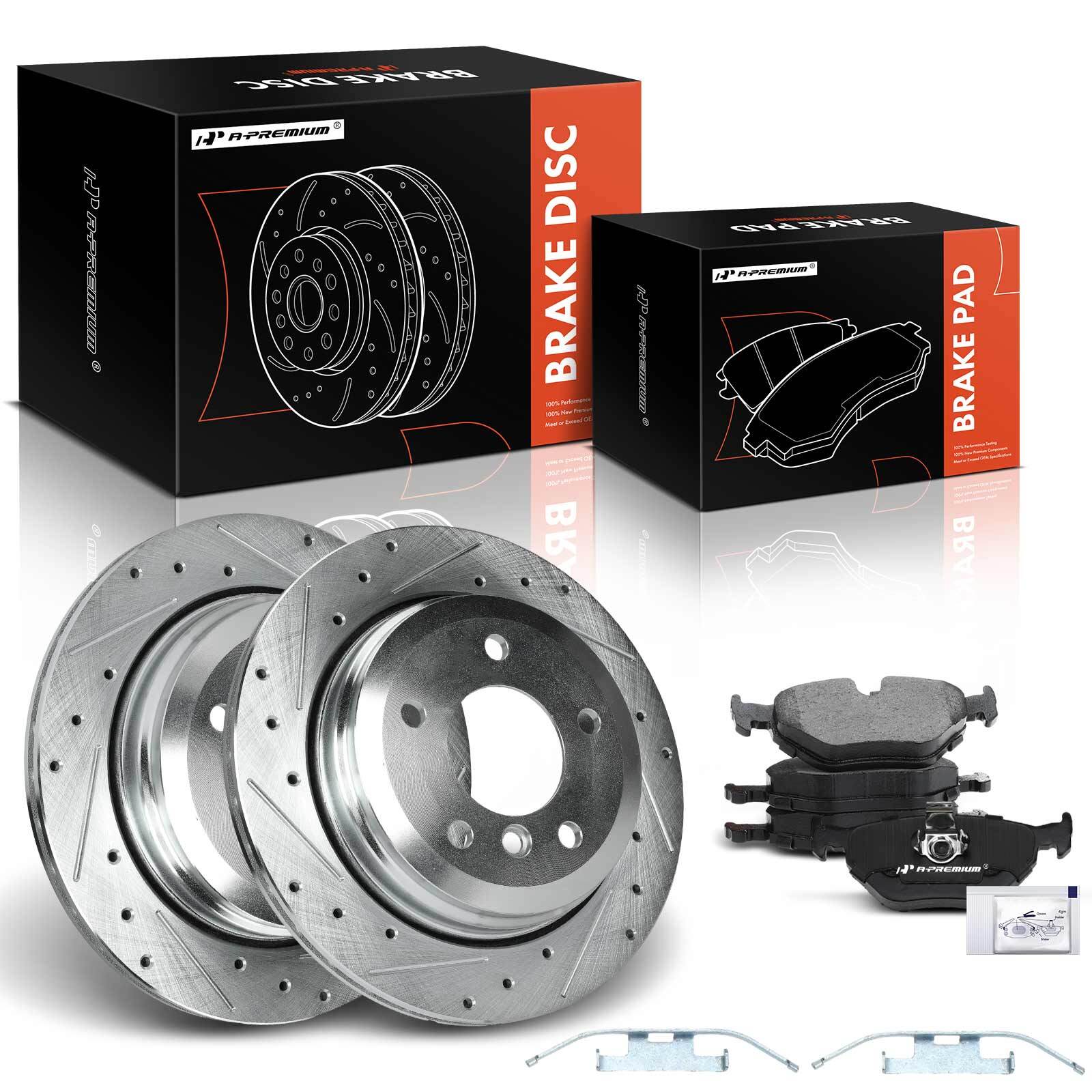 A-Premium Rear Drilled Brake Rotor & Brake Pad for BMW 325xi E46 01-05 60031052