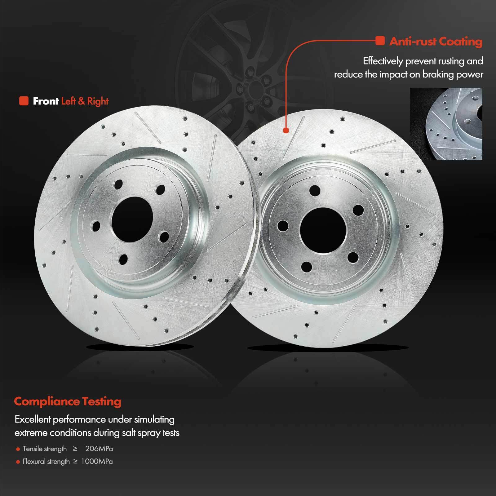 Front Drilled Brake Rotor & Ceramic Brake Pad for Jeep Grand Cherokee 2012-2020
