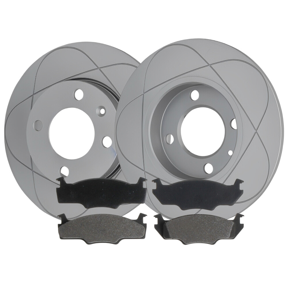 Front Slotted Disc Brake Rotors & Pads, Fits Volkswagen Jetta, Rabbit; 239mm