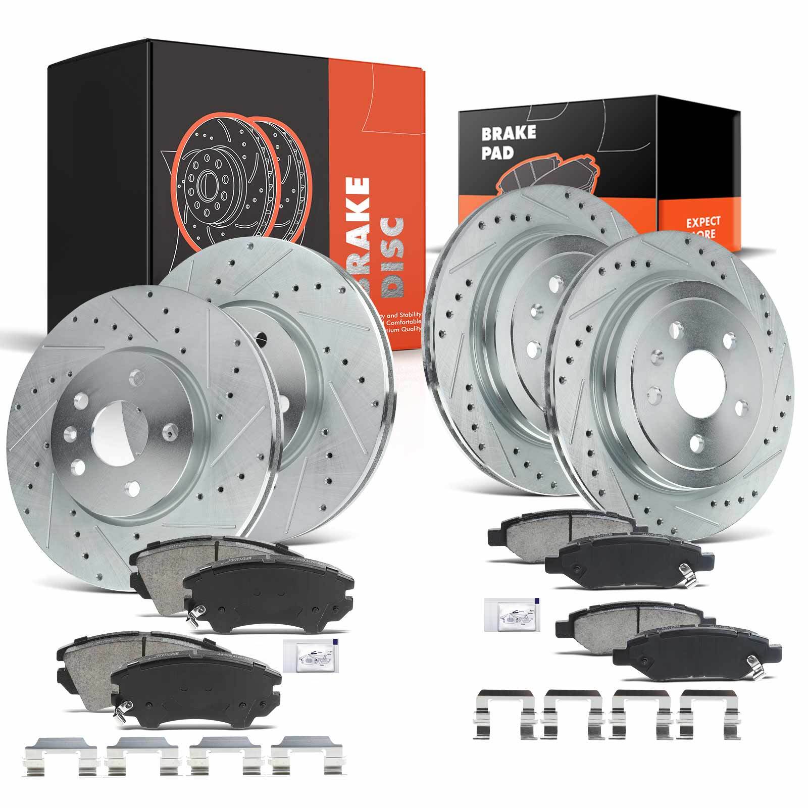 Front & Rear Drilled Brake Rotor & Ceramic Brake Pads for Chevrolet Camaro 10-15
