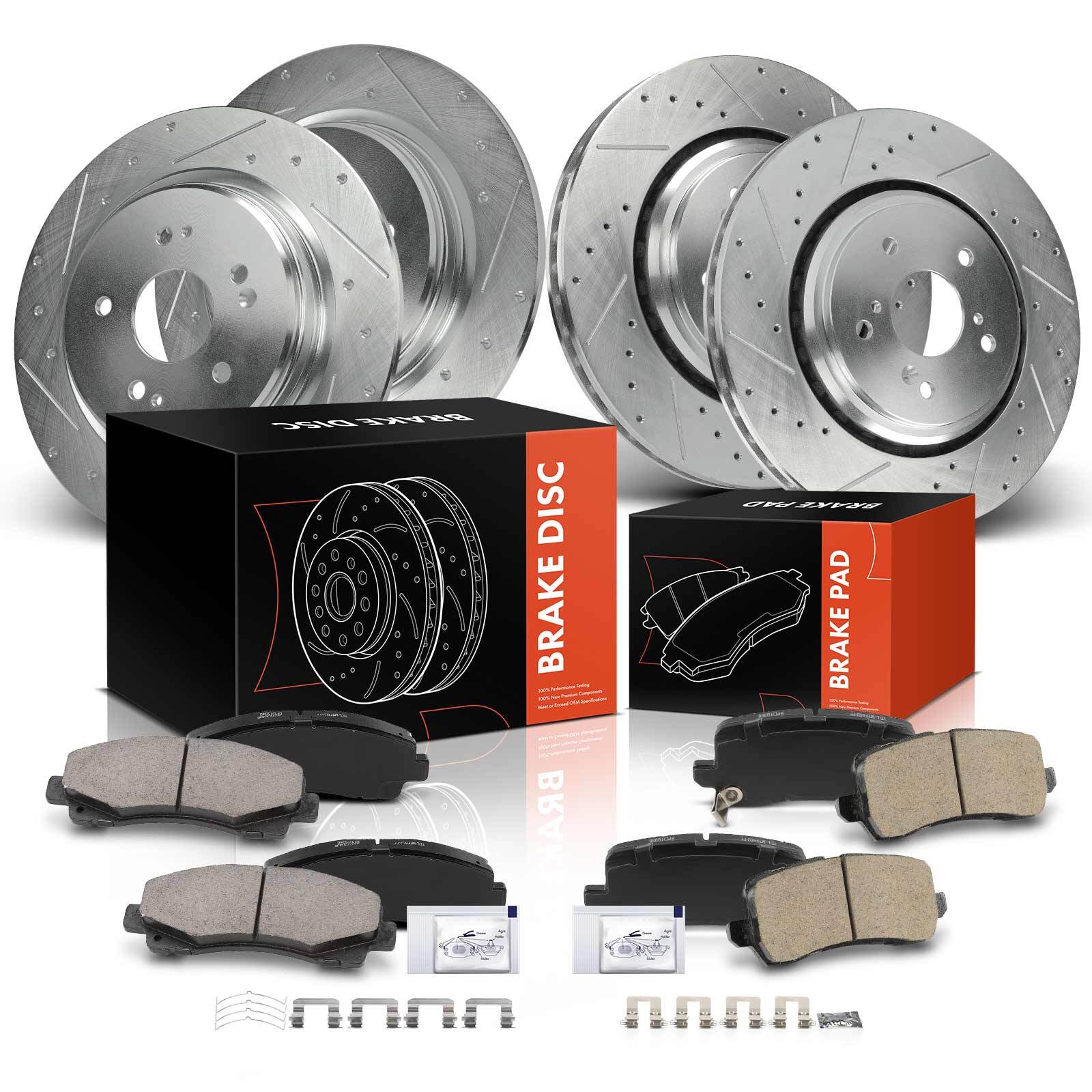 12x Front & Rear Drilled Brake Rotor & Brake Pad for Acura TLX 2015 2016-2020