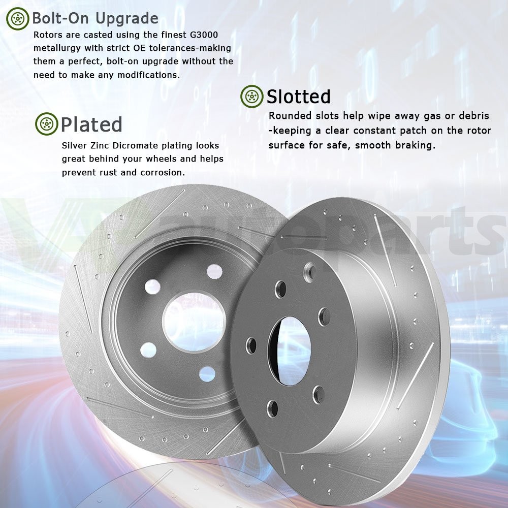 Drill & Slot Rear Brake Rotors Discs 2PCS For 2010-2017 Chevrolet Equinox