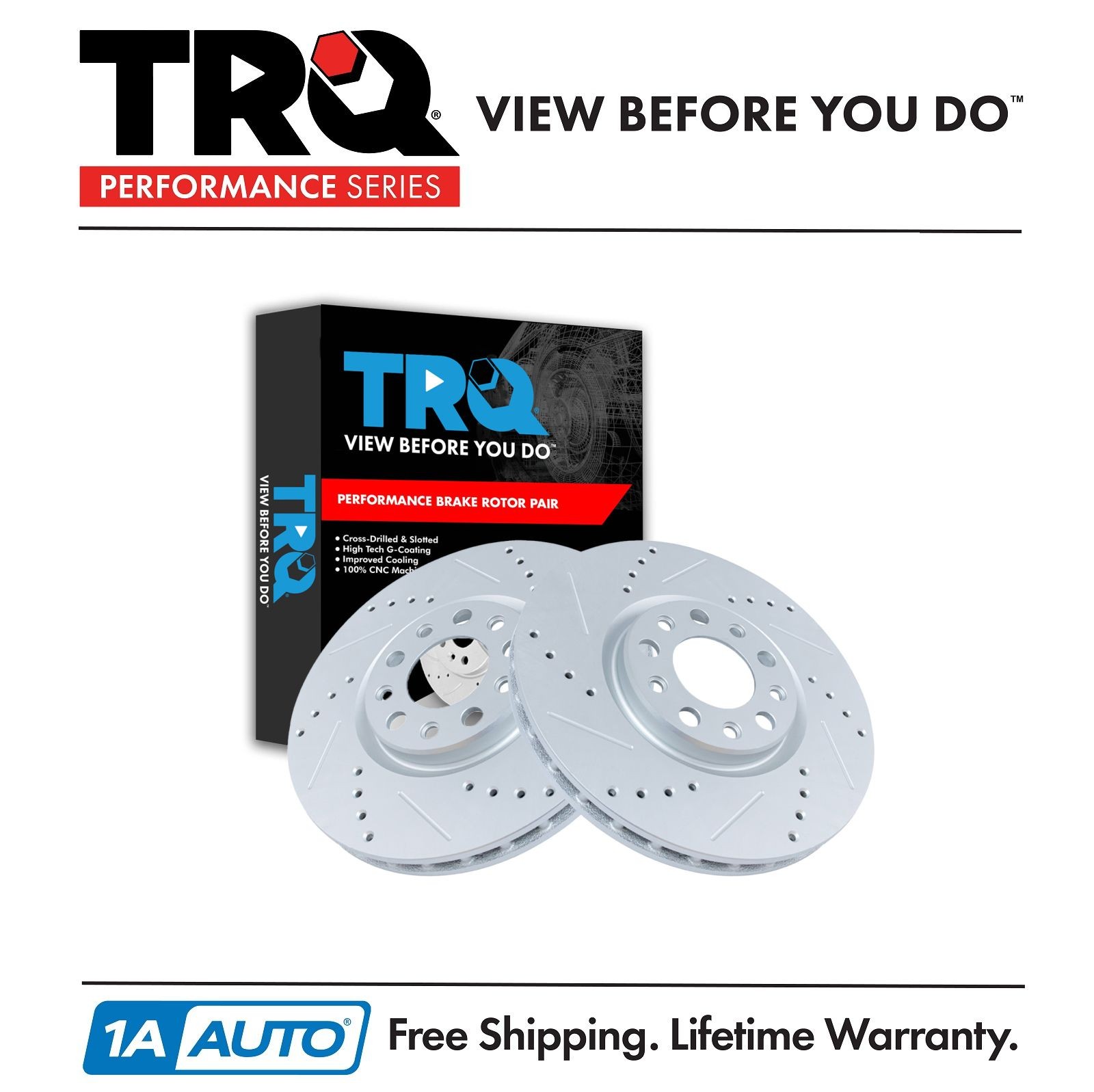 TRQ Performance Disc Brake Rotor Drilled & Slotted G-Coated Front Pair
