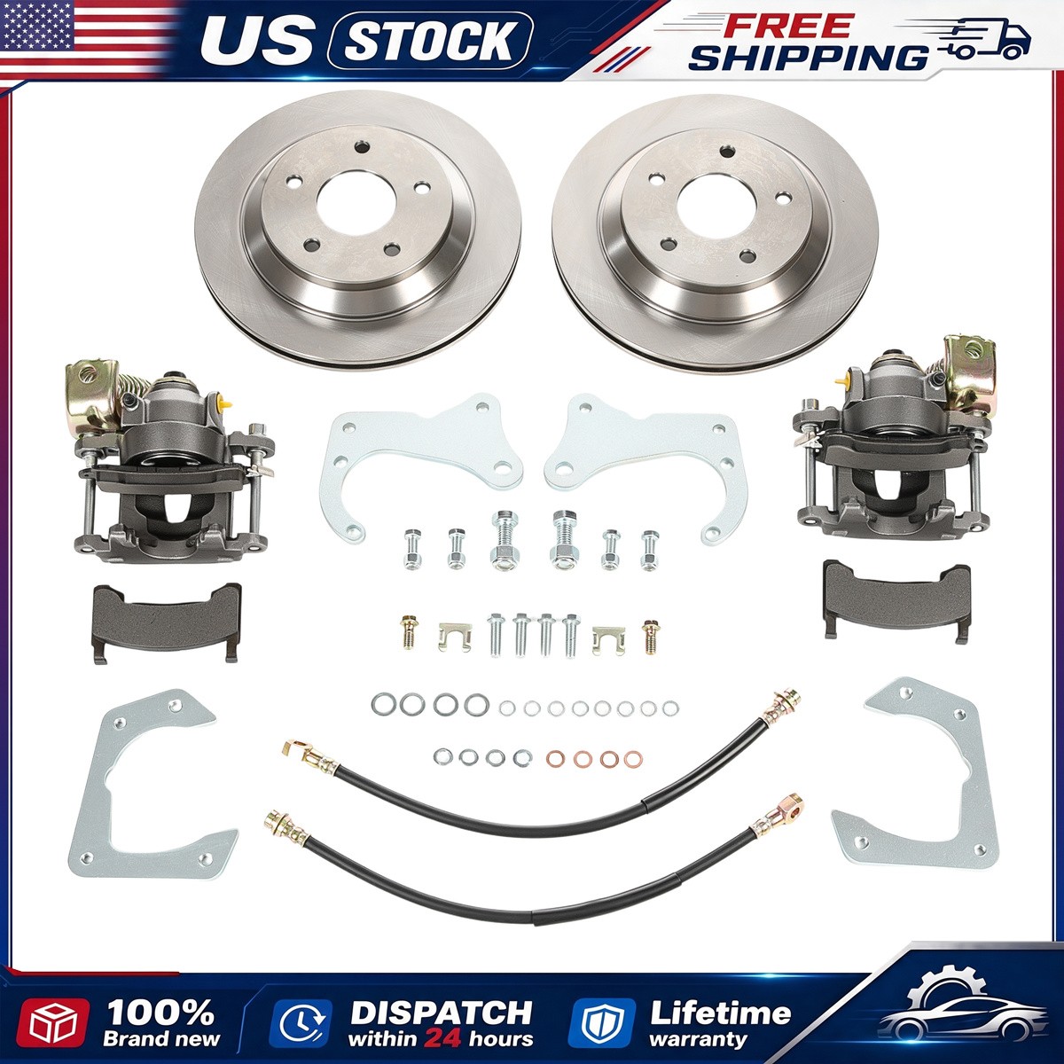 For GM 7.5 Inch 10 Bolt Bolt-On Rear Disc Brake Conversion Kit E brake Calipers