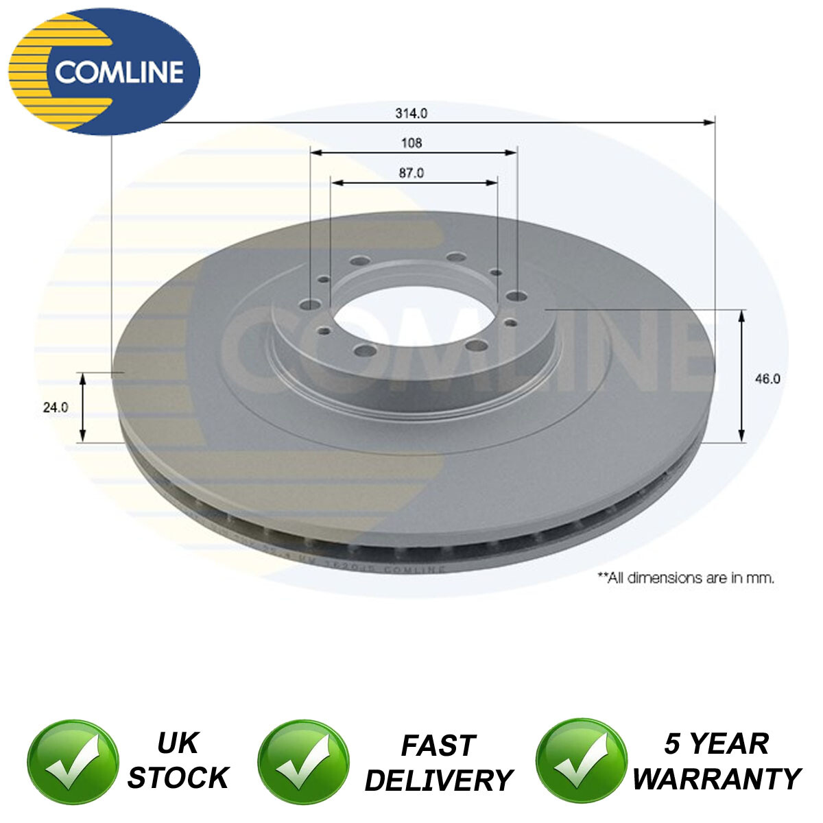 Brake Disc Front Comline Fits Mitsubishi Shogun Pajero L200 Sport Peugeot 406 #1