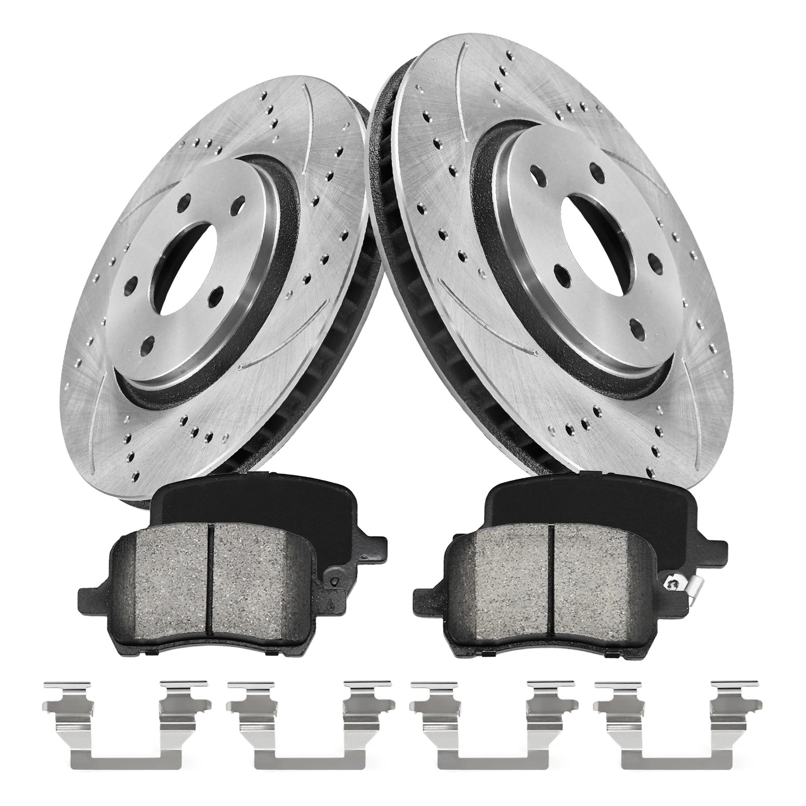 Front Rear Drilled Rotors Brake Pads for Pontiac G6 Chevy Malibu Cobalt Saturn
