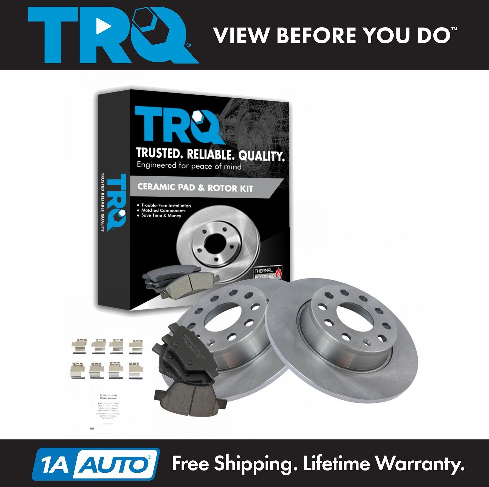 TRQ Rear Ceramic Brake Pads & 2 Discs Rotors Kit for VW Volkswagen Jetta Golf