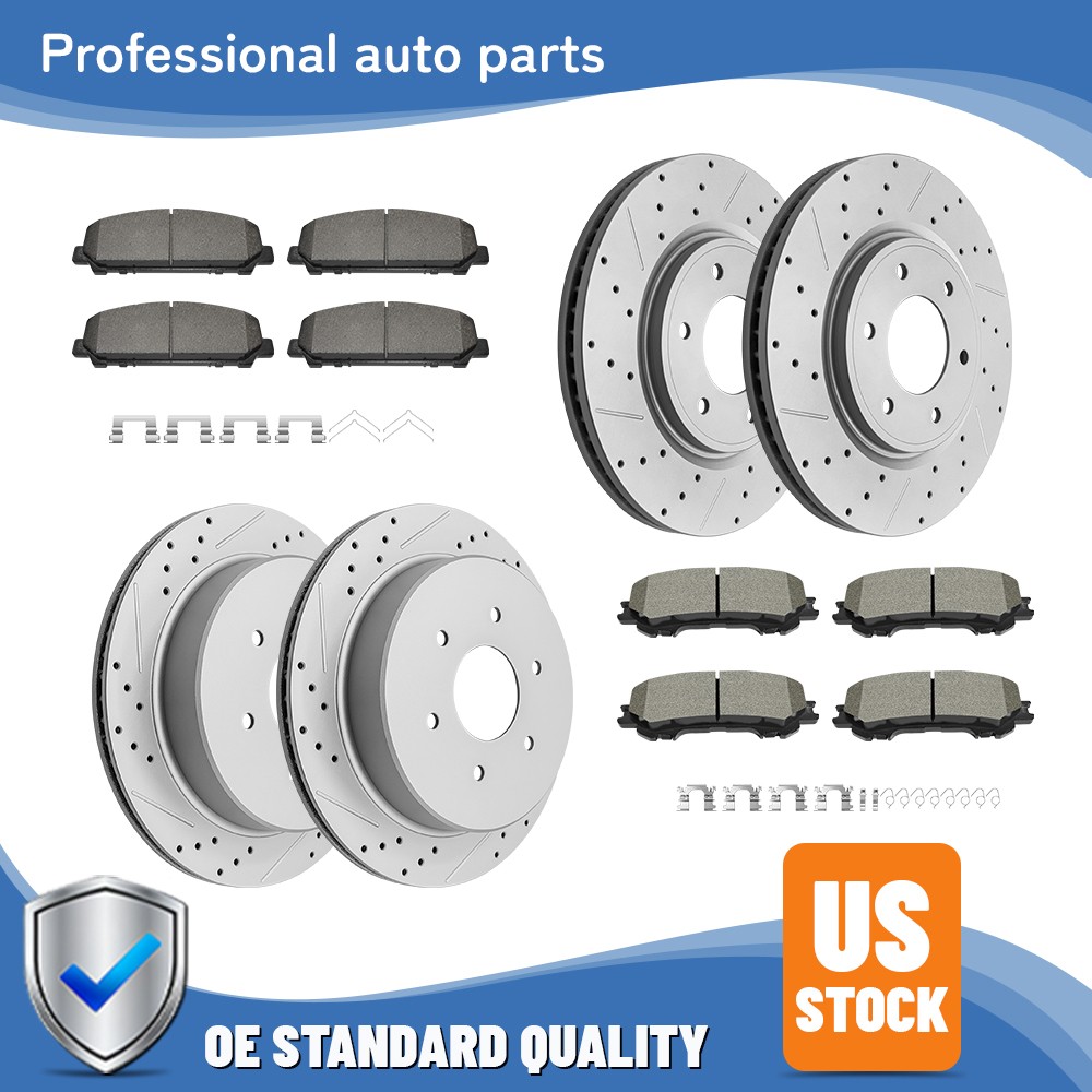 Front Rear Disc Rotors + Ceramic Brake Pads For Nissan Titan 2017 2018 2019-2023