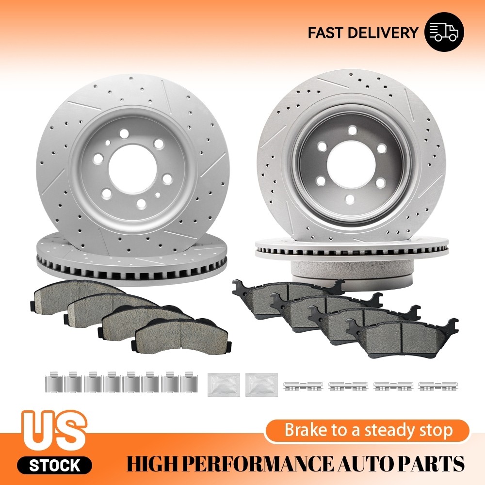 Front & Rear Drilled Disc Brake Rotors Brake Pads for Ford F-150 2012-2020 6 Lug