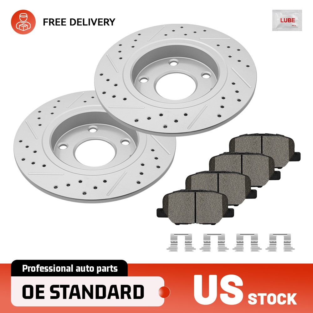 265mm Rear Drilled Brake Rotors & Ceramic Pads Set for 2014-2018 Mazda 3 Sport 3