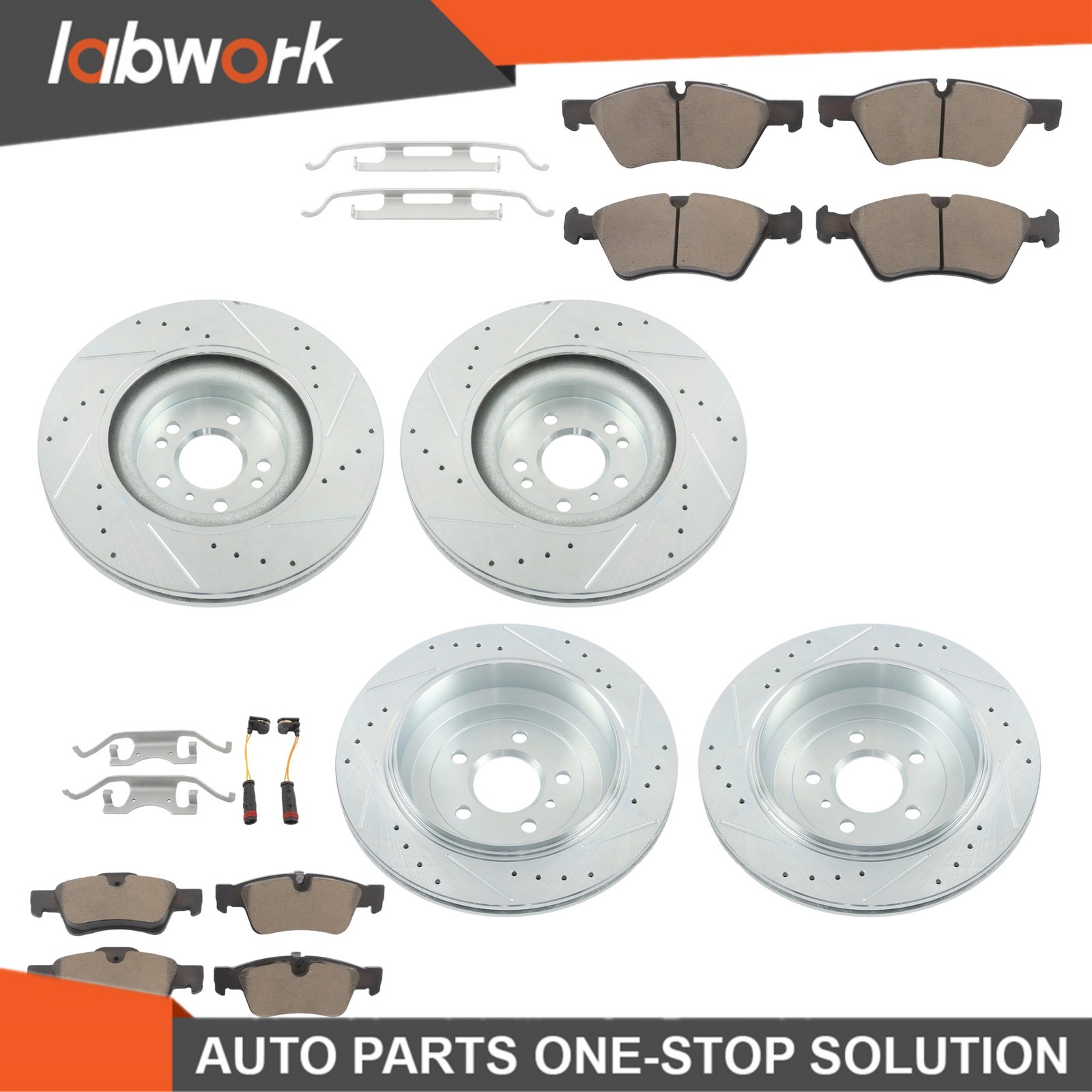 Labwork Front & Rear Drilled Brake Rotors & Ceramic Pads For Mercedes-BenzW164