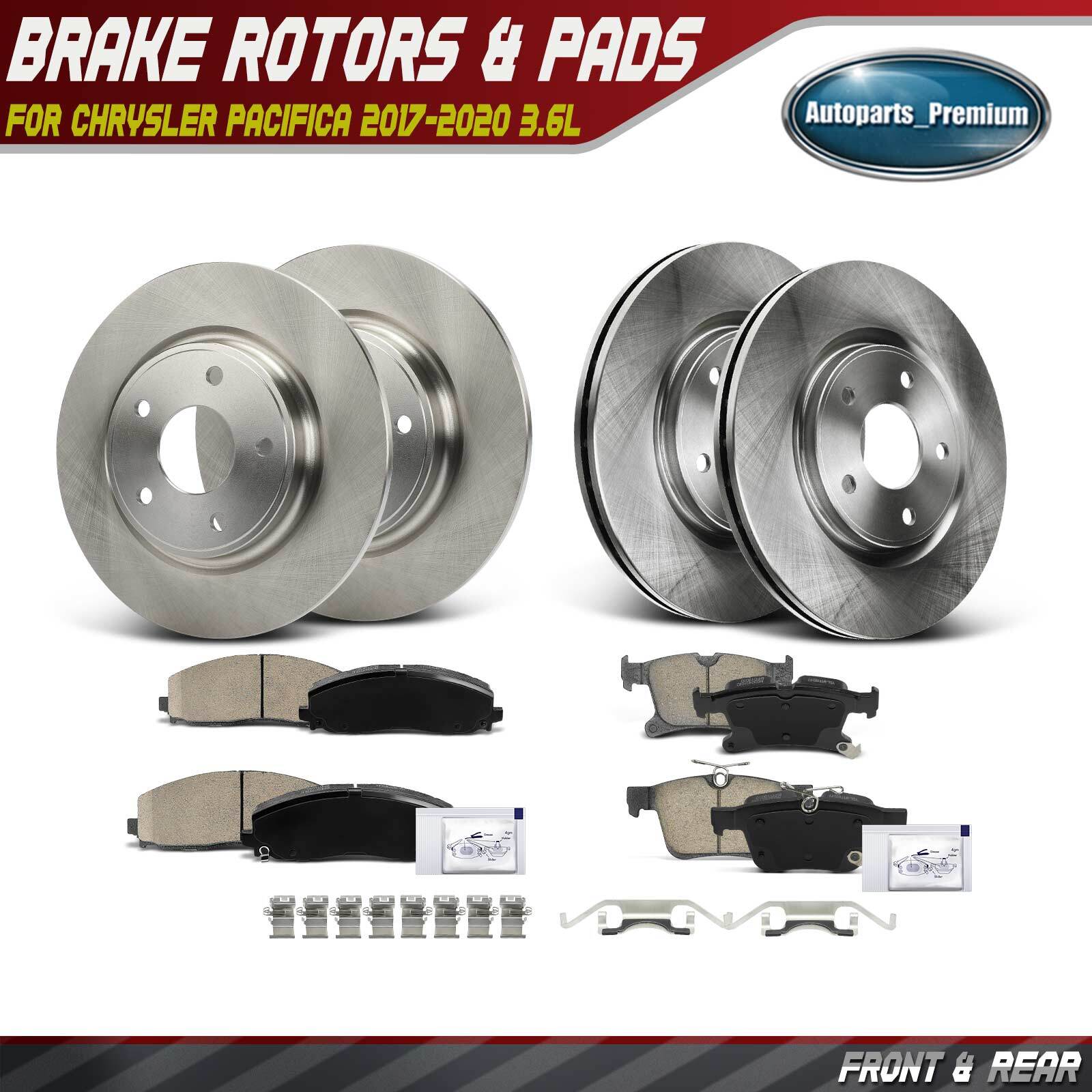 12Pcs Front & Rear Disc Brake Rotors & Ceramic Pads for Chrysler Pacifica 17-20