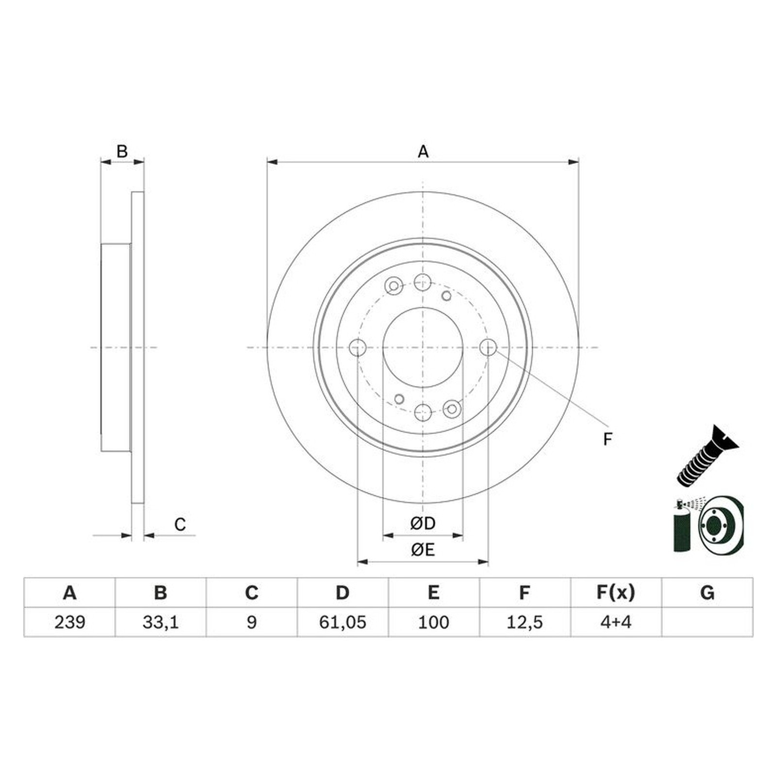 Bosch brake disc ø239 mm 0 986 479 E95 for Honda Jazz
