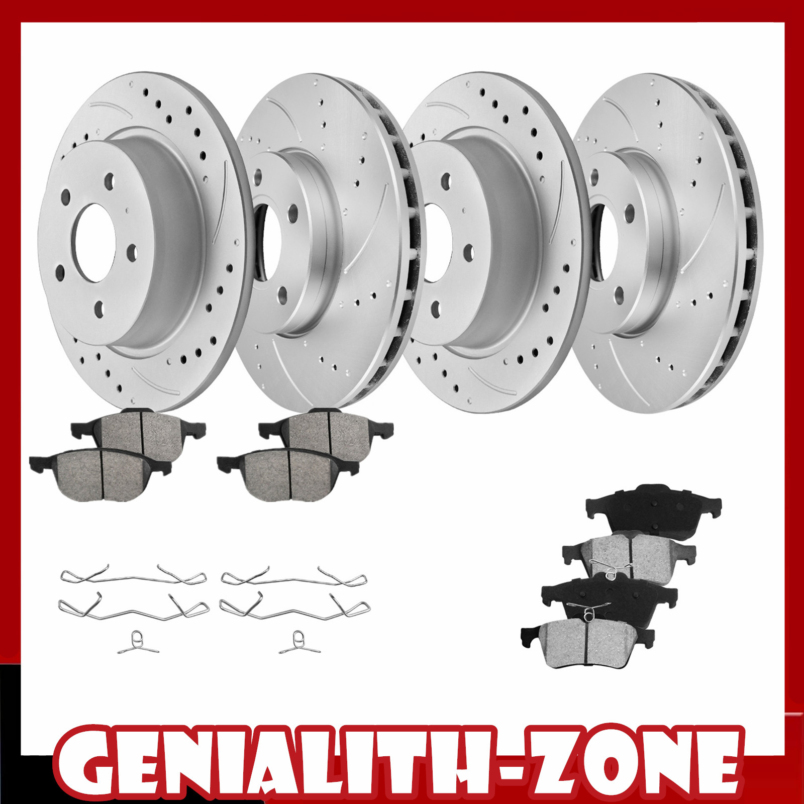 Front and Rear Drilled Slotted Disc Rotors Brake Pads for 2013 – 2018 Ford C-Max