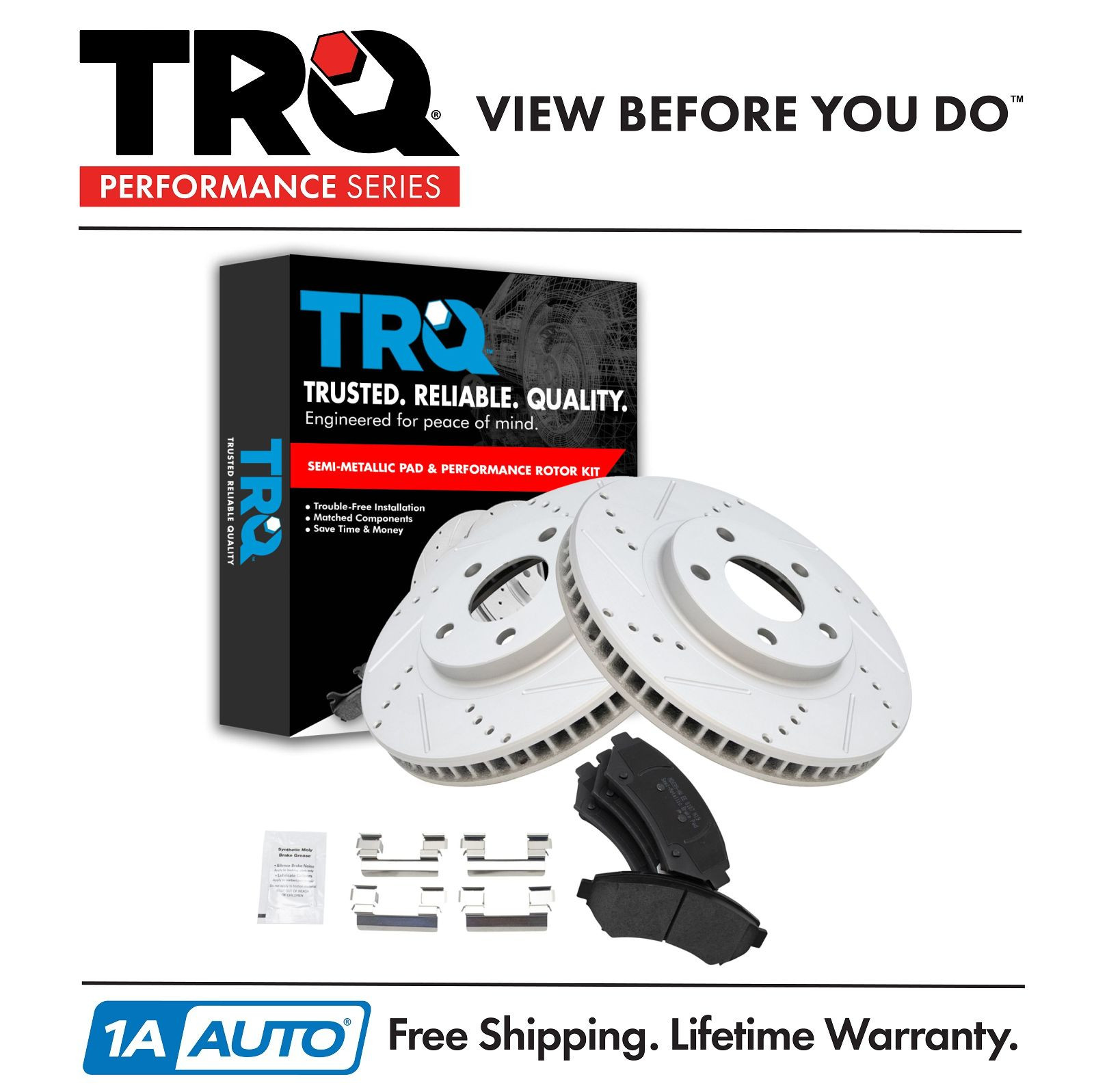 TRQ Performance Drilled Slotted Brake Rotor & Posi Metallic Pad Front Kit