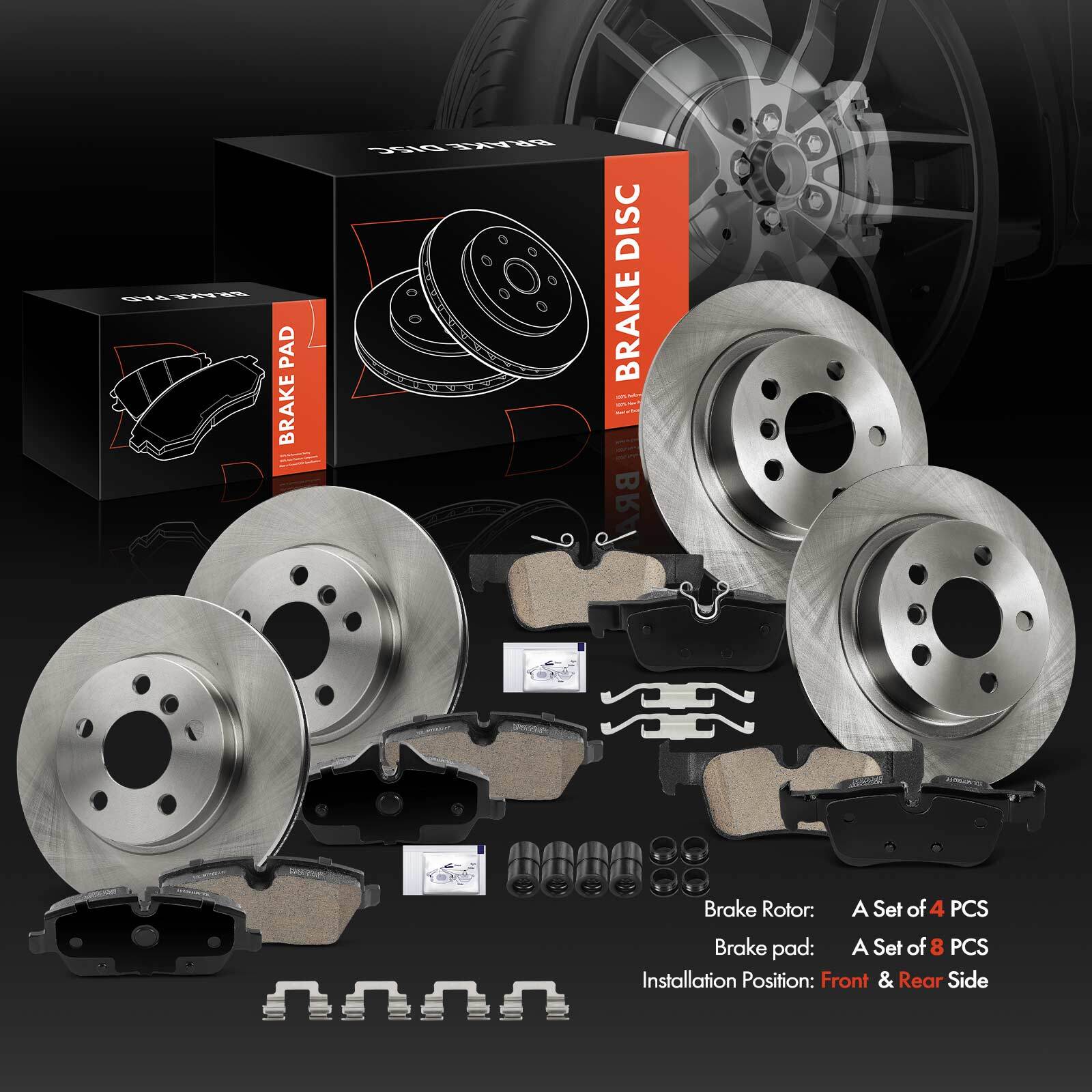 12pcs Front & Rear Side Disc Rotors & Brake Pads for BMW I01 i3 2014-2016 4 Door