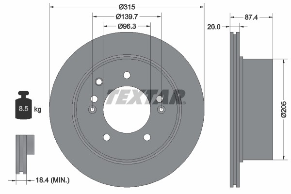 Textar 92147400 Brake Disc for Kia