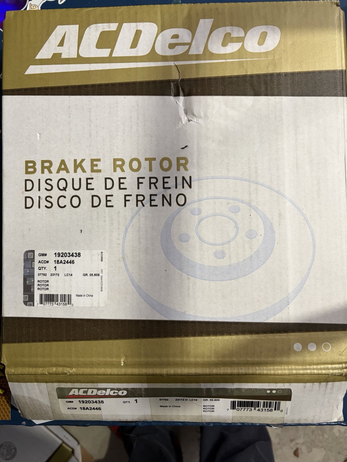 ACDelco 18A2446 Gold Disc Brake Rotor (Front)(GM# 19203438) 16 lbs – vented