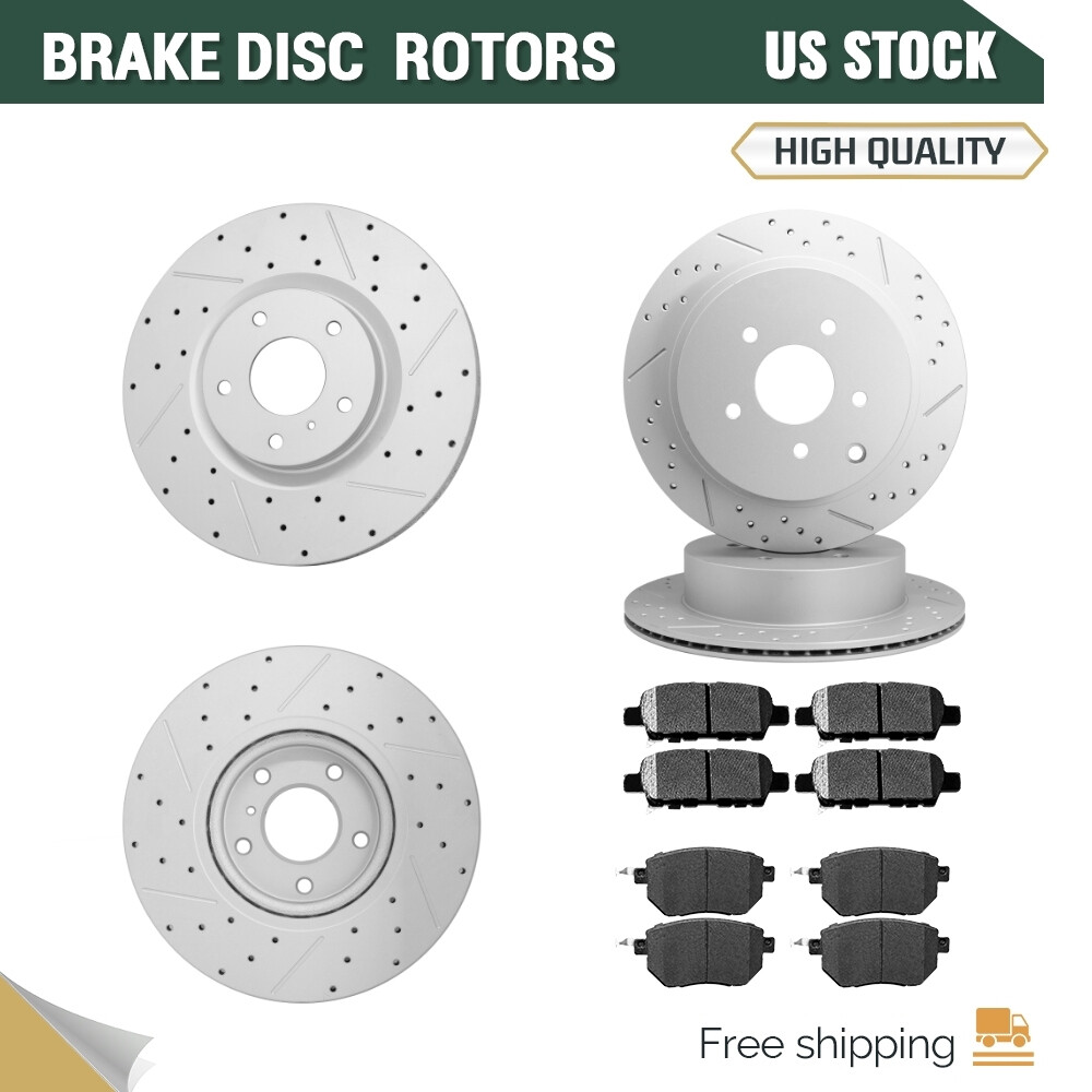 Front & Rear Drilled Disc Brake Rotors+Ceramic Pads for Nissan Murano 2005-2007