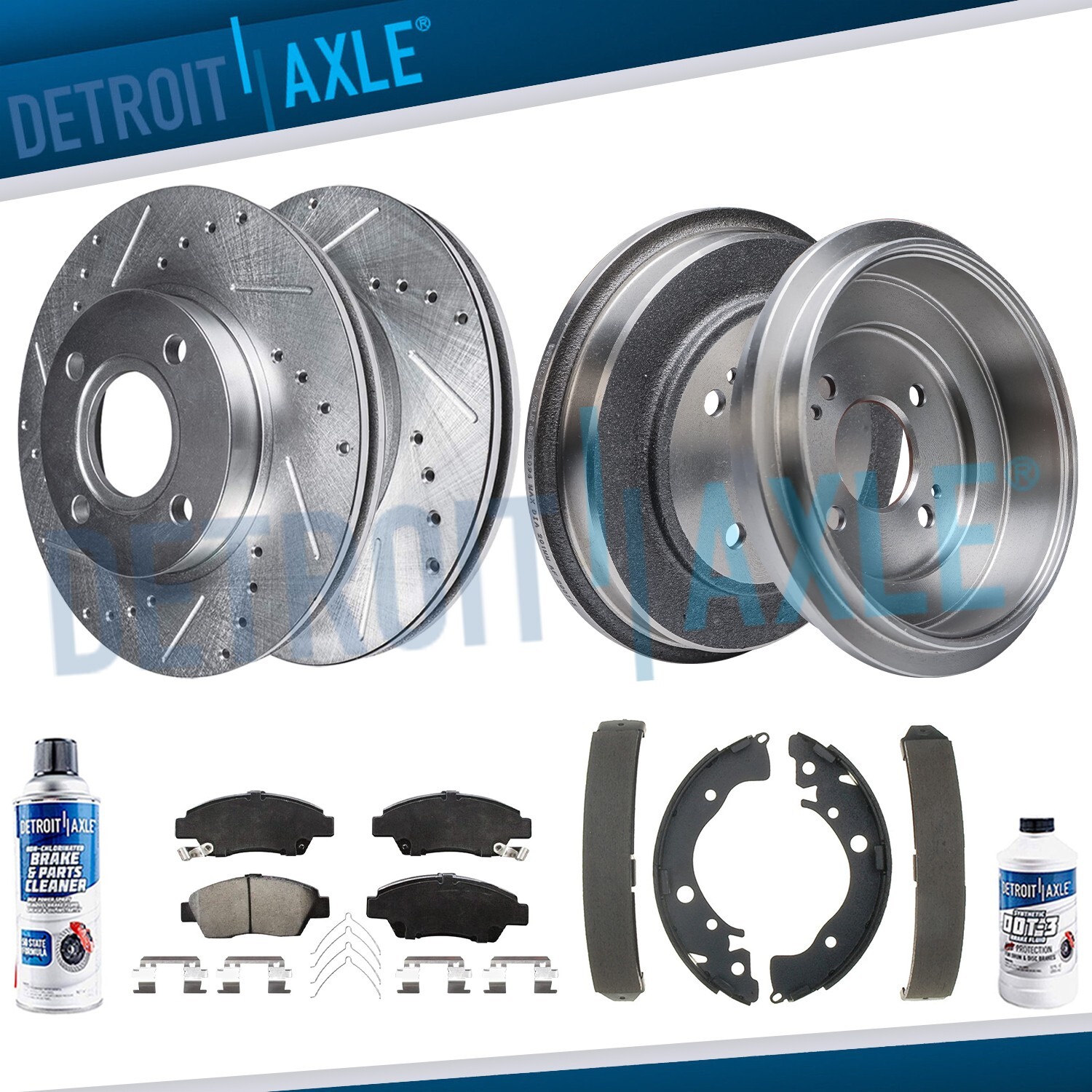 10pc Front Drilled Rotors Brake Pads Rear Drums Shoes for 2009-2013 Honda Fit