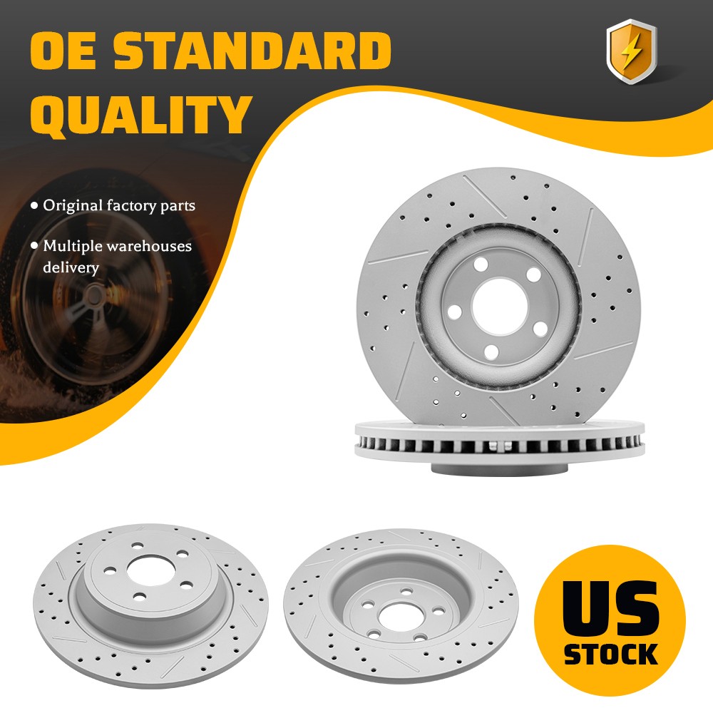 12.44 inch (316mm) Front Rear Drilled Brake Rotors for 2015-2020 2021 Ford Edge
