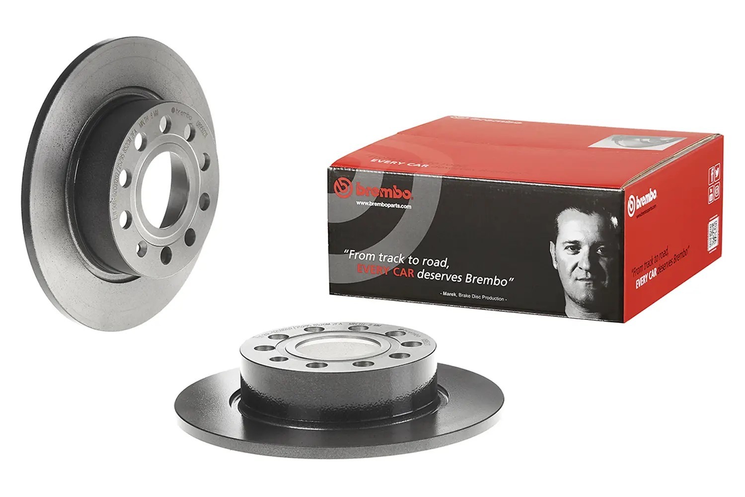 2x Brembo Brake Discs Solid Rear 253mm 08.9502.11 1K0615601K