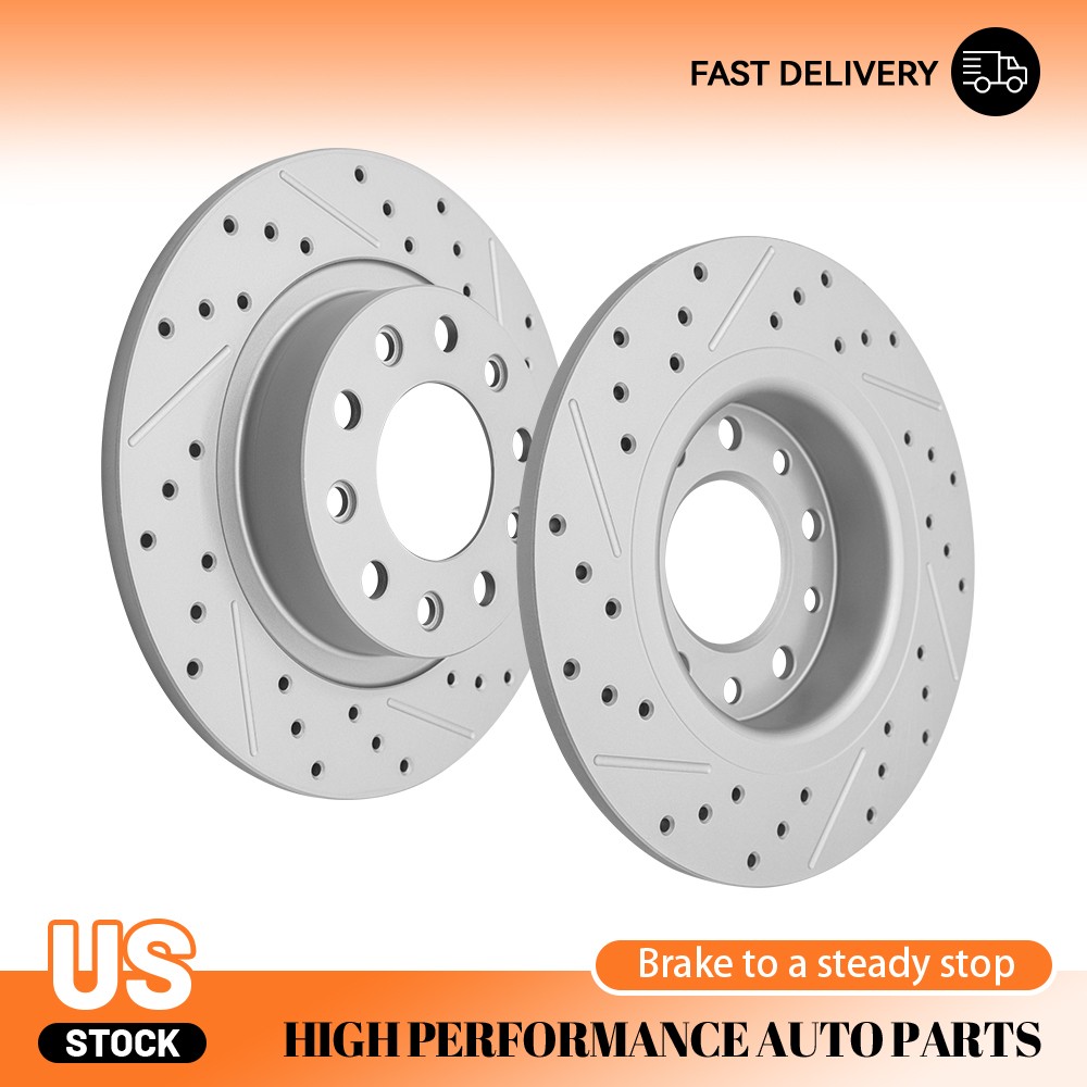 2PCS 264mm Rear Drilled Disc Brake Rotors Kit for 2013-15 2016 Dodge Dart 5-Lug