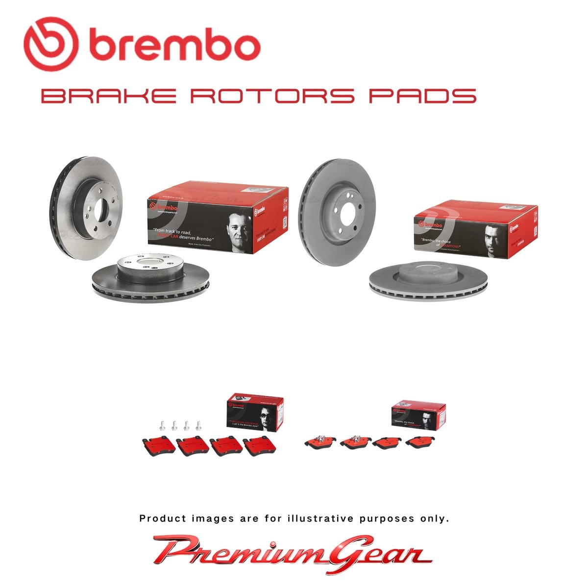 Brembo UV Coated Disc Rotors+NAO Pads for Mercedes Benz C-Class S204 09-14