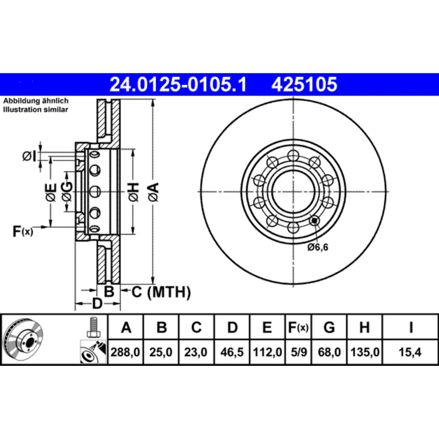 Volkswagen Passat ATE Front Disc Brake Rotor 425105 4A0615301D