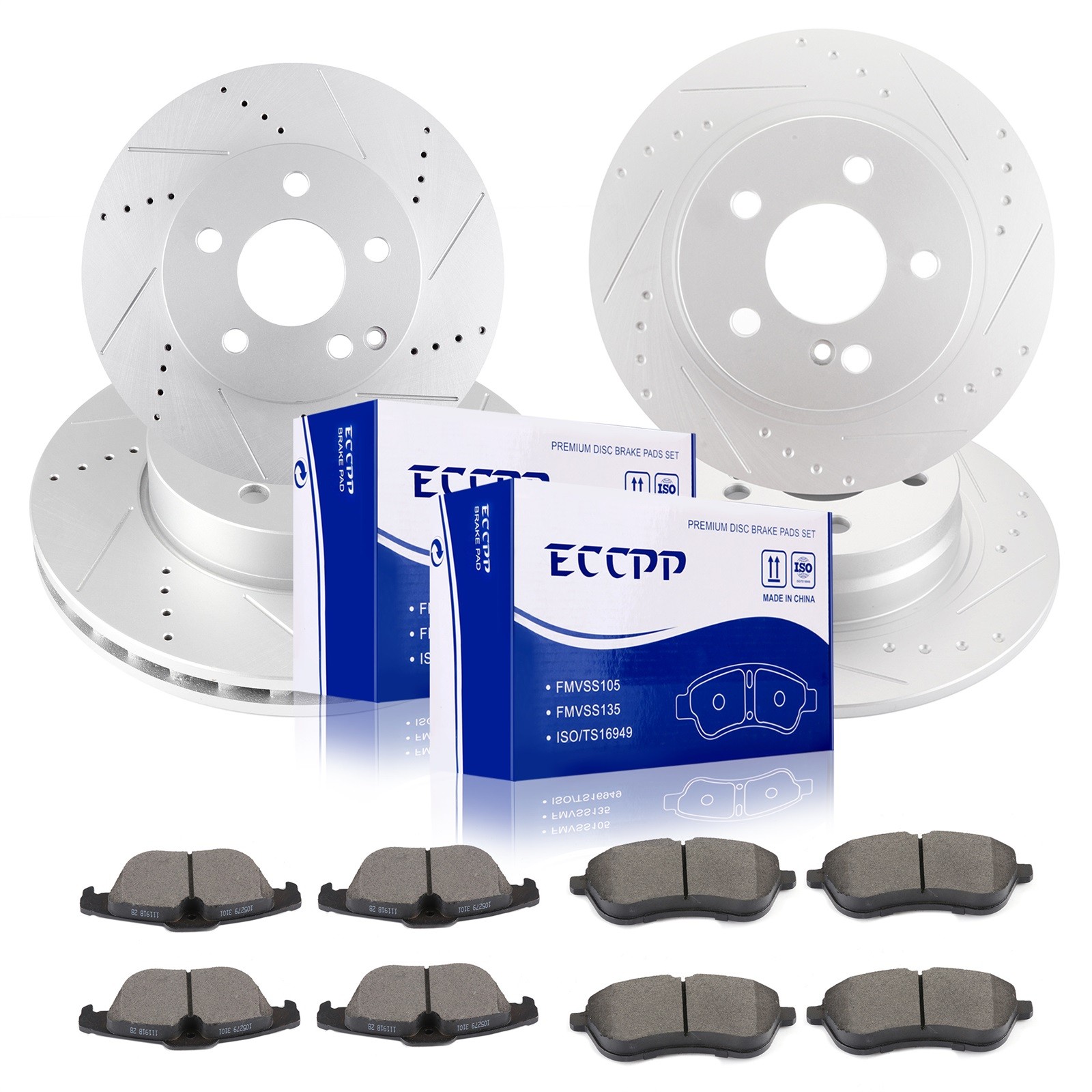 Front & Rear Ceramic Brake Pads And Rotors For Mercedes-Benz C250 C300