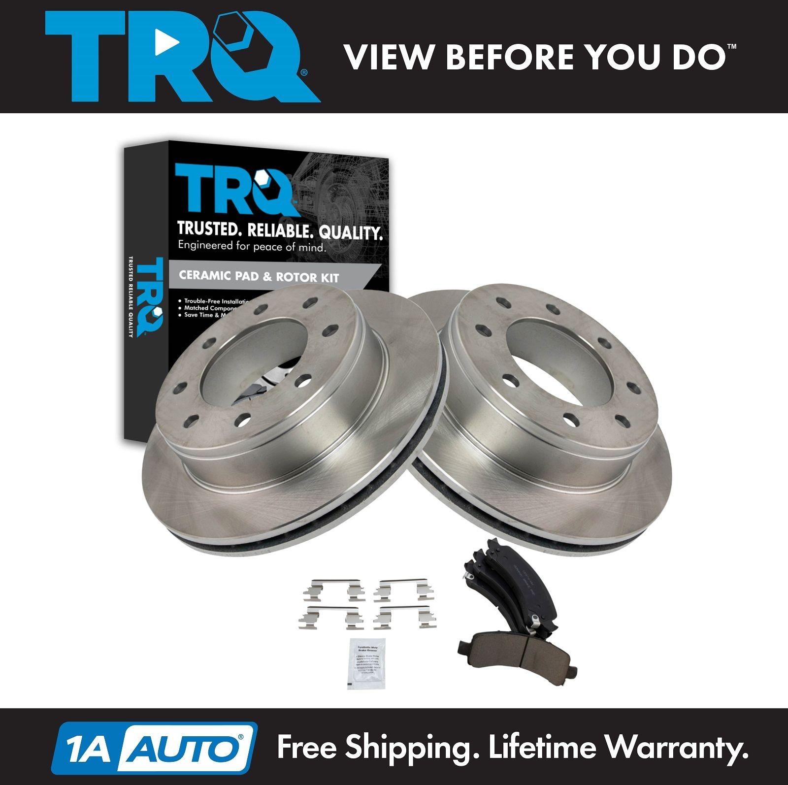 TRQ Rear Premium Posi Ceramic Brake Pads & Rotor Kit for Express Savana Van