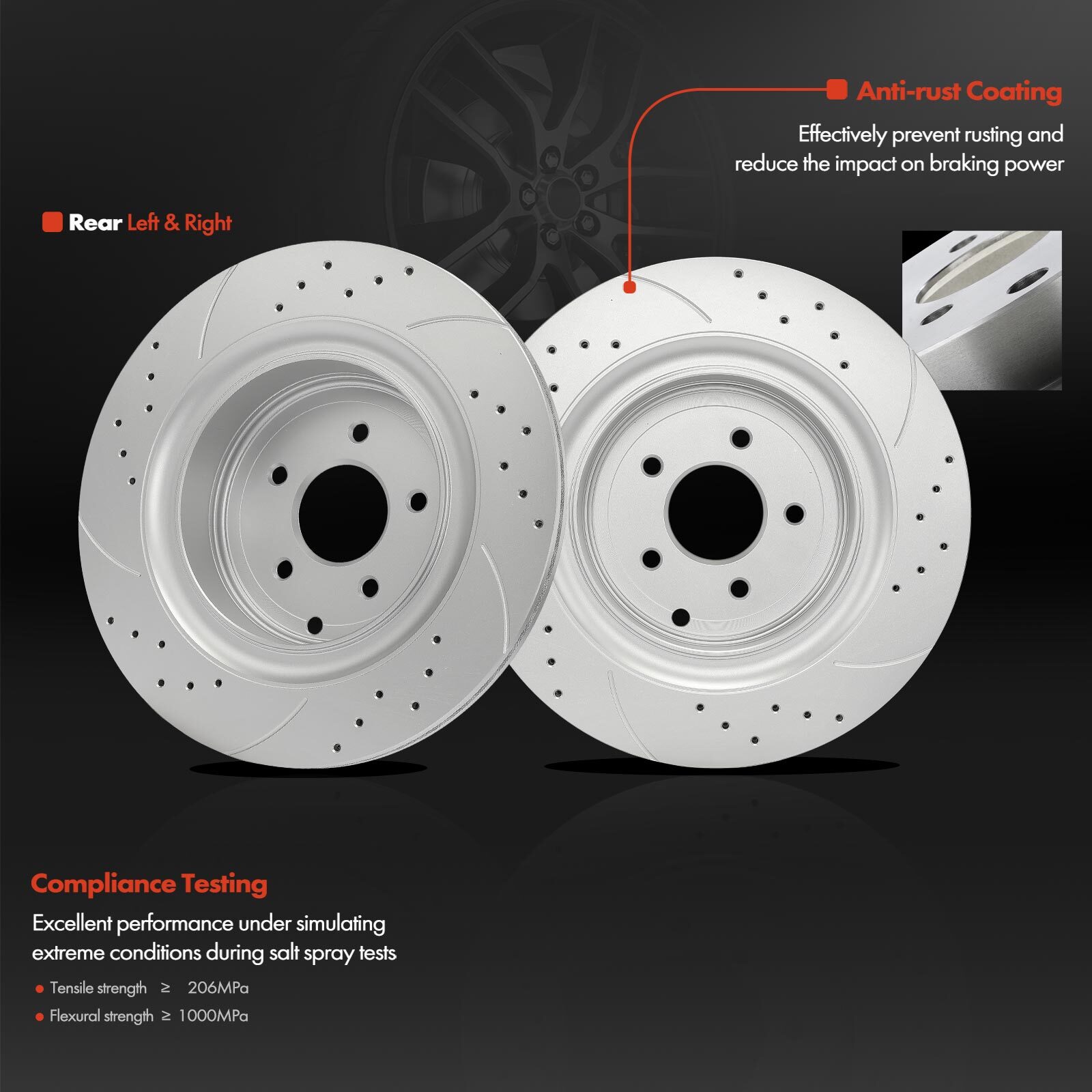 Rear Drilled Brake Rotor & Ceramic Brake Pad for INFINITI Q50 2014-2019 Q60 M37