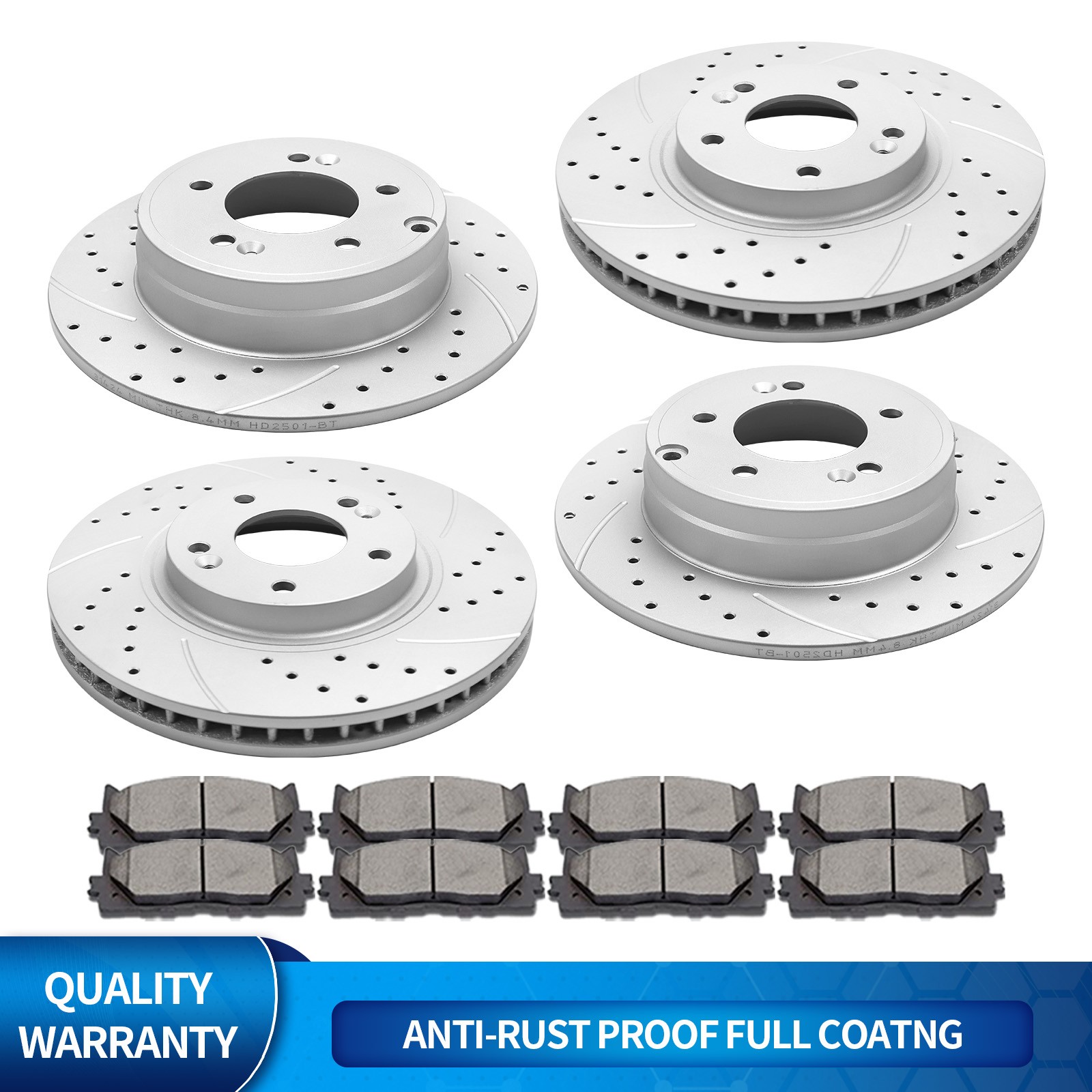 Front and Rear Drilled Rotor and Ceramic Brake Pad Fit Hyundai Sonata Kia Optima